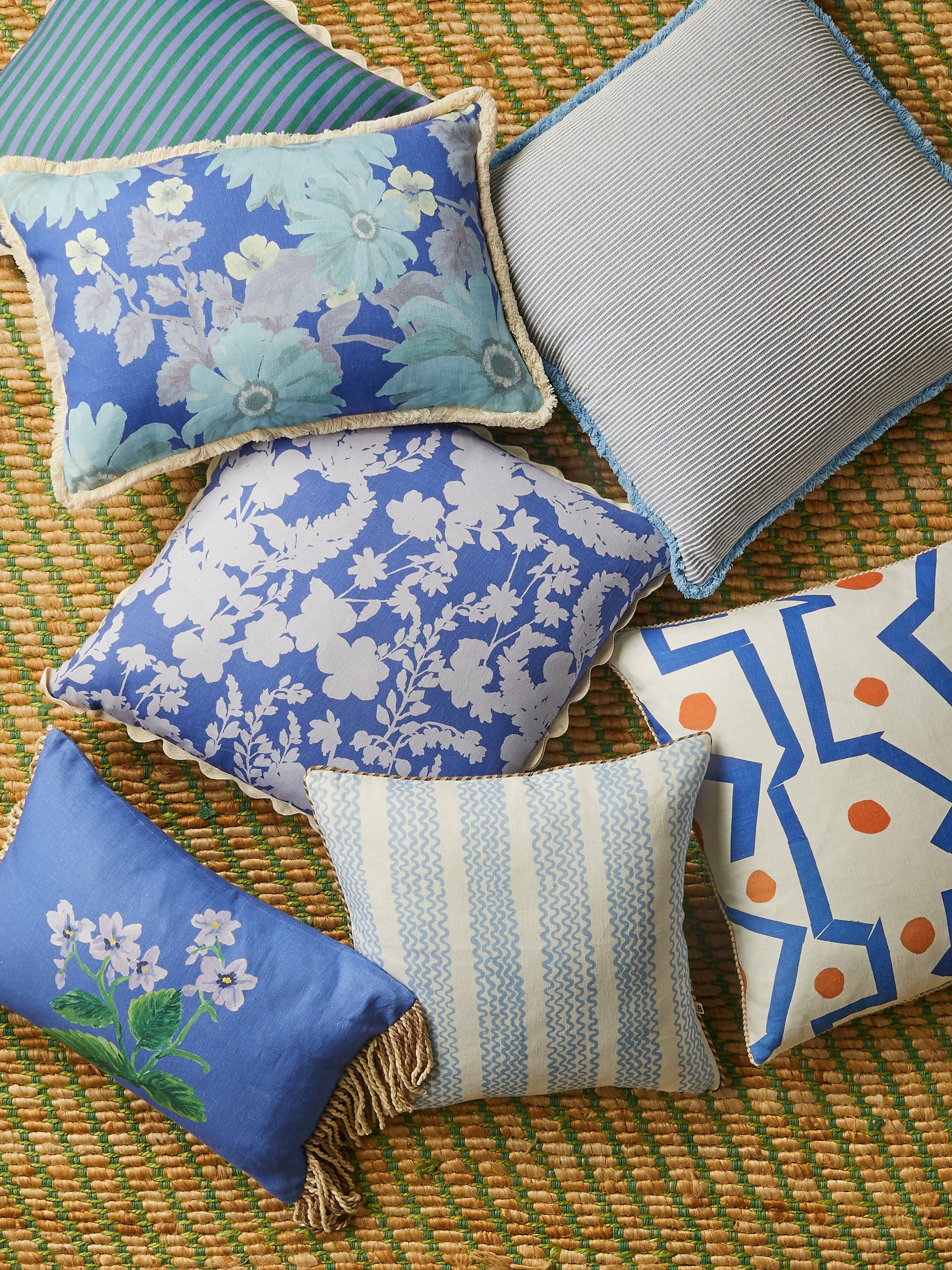 Pinstripe Yves Klein Blue Linen Cushion