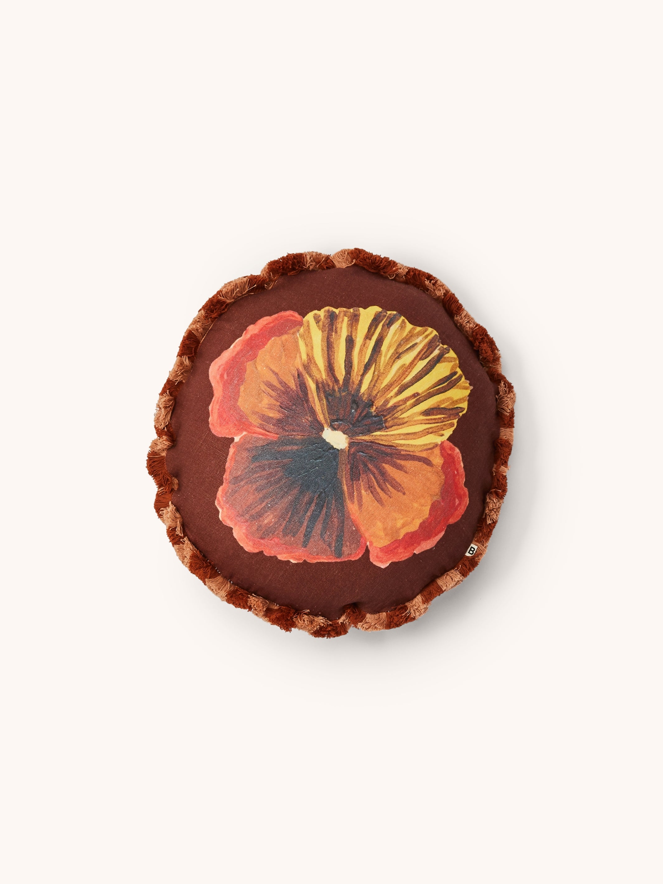 Wild Pansy Chocolate Linen Round Cushion