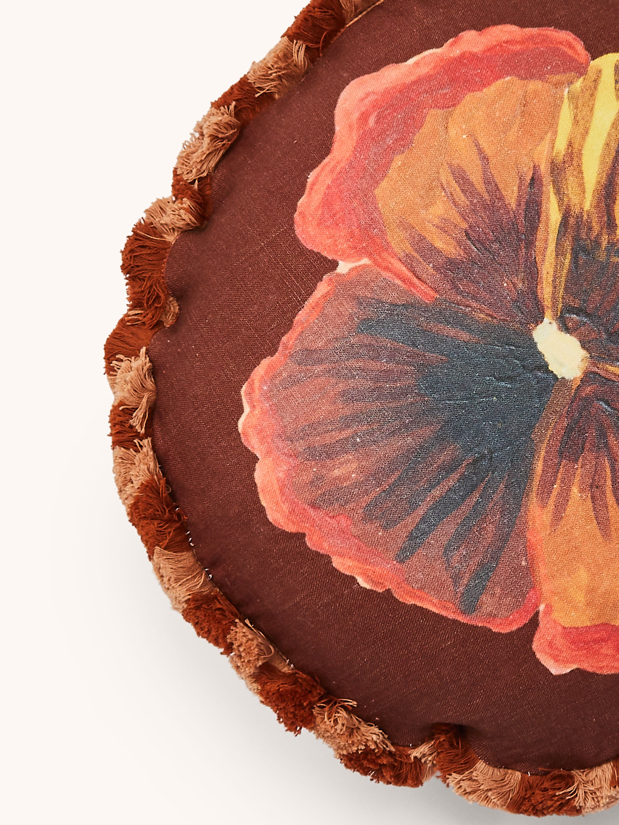 Wild Pansy Chocolate Linen Round Cushion