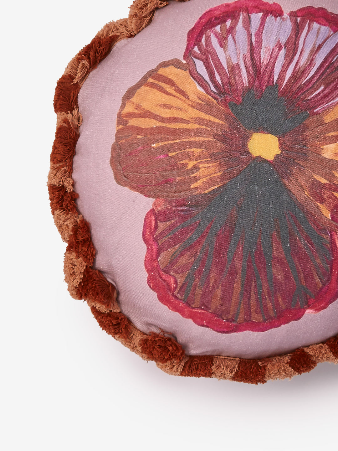 Wild Pansy Lilac Linen Round Cushion
