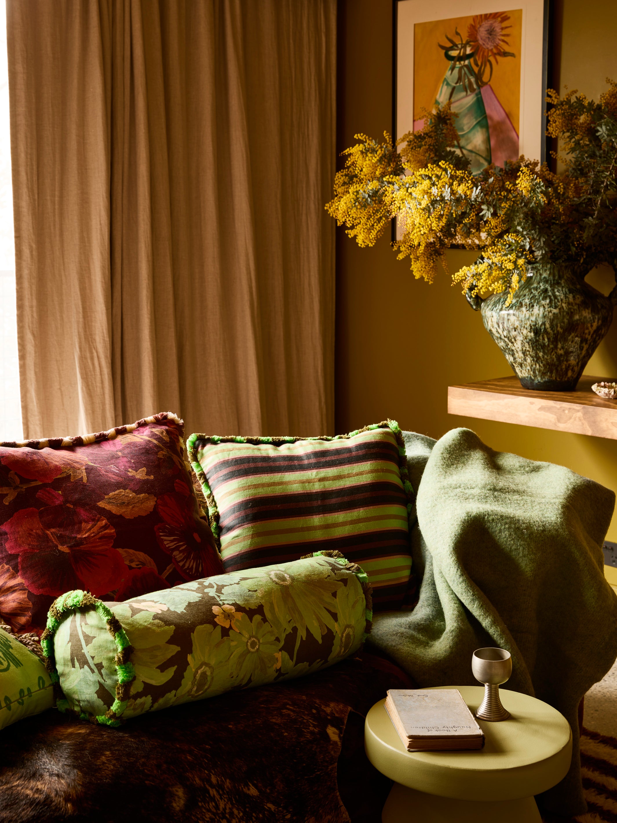 Marigold Khaki Linen Bolster Cushion