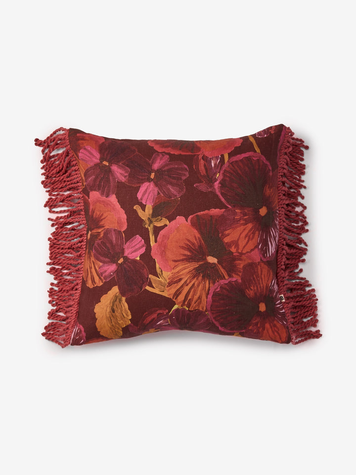 Wild Pansy Dark Cerise Linen Cushion