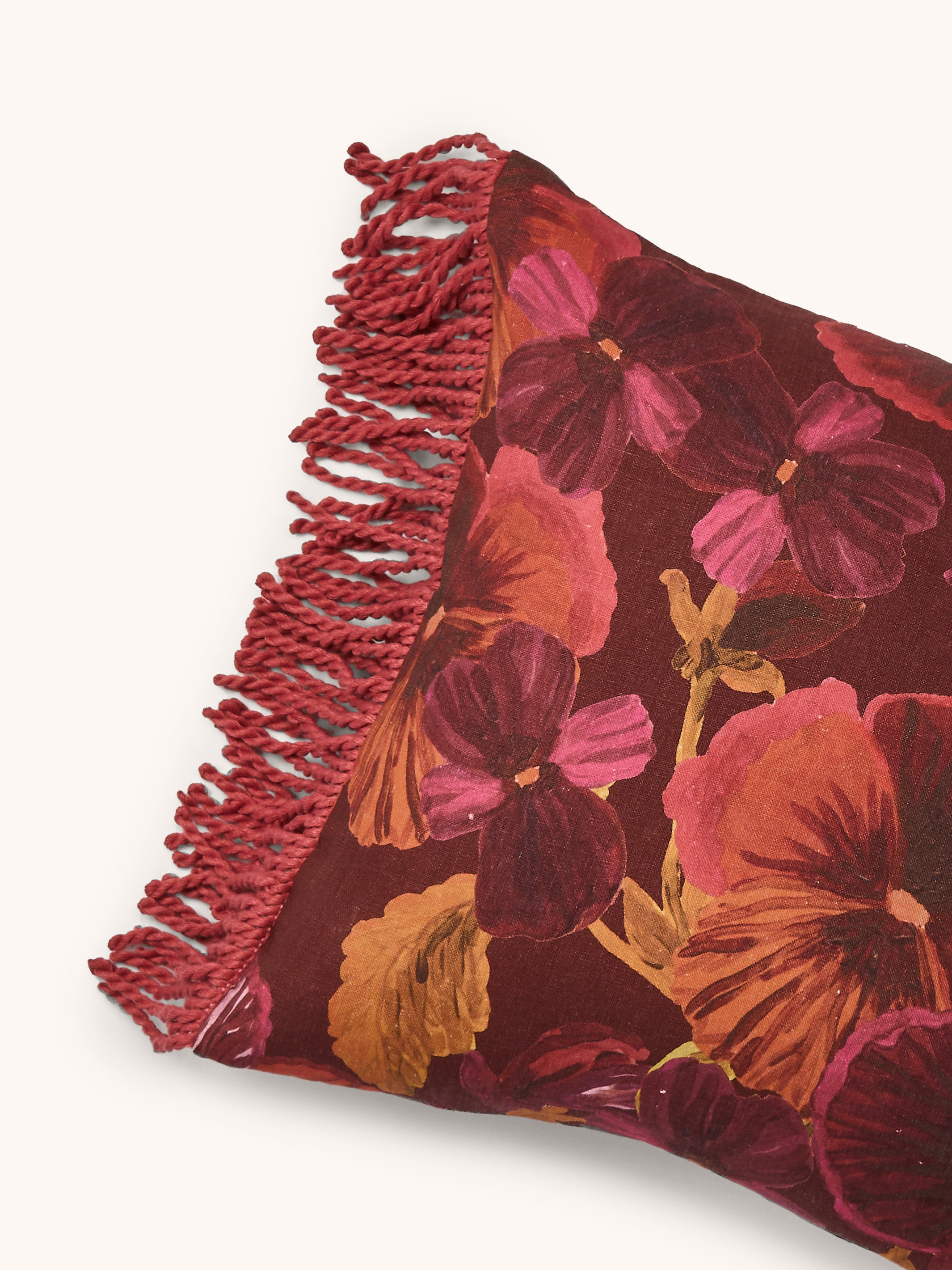 Wild Pansy Dark Cerise Linen Cushion