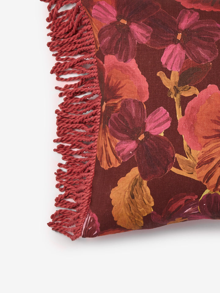Wild Pansy Dark Cerise Linen Cushion