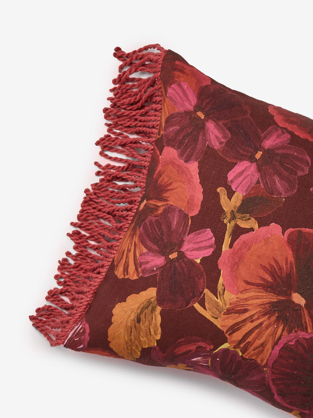 Wild Pansy Dark Cerise Linen Cushion