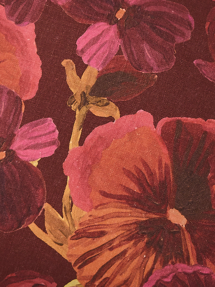 Wild Pansy Dark Cerise Linen Cushion