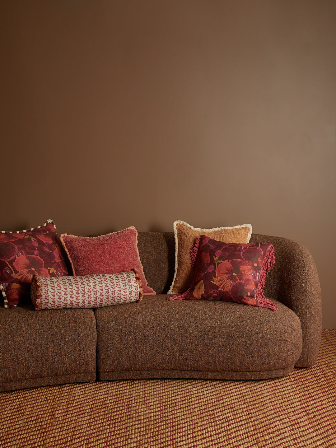 Wild Pansy Dark Cerise Linen Cushion