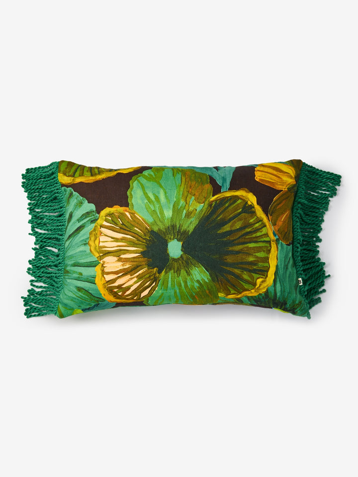 Wild Pansy Emerald Linen Cushion