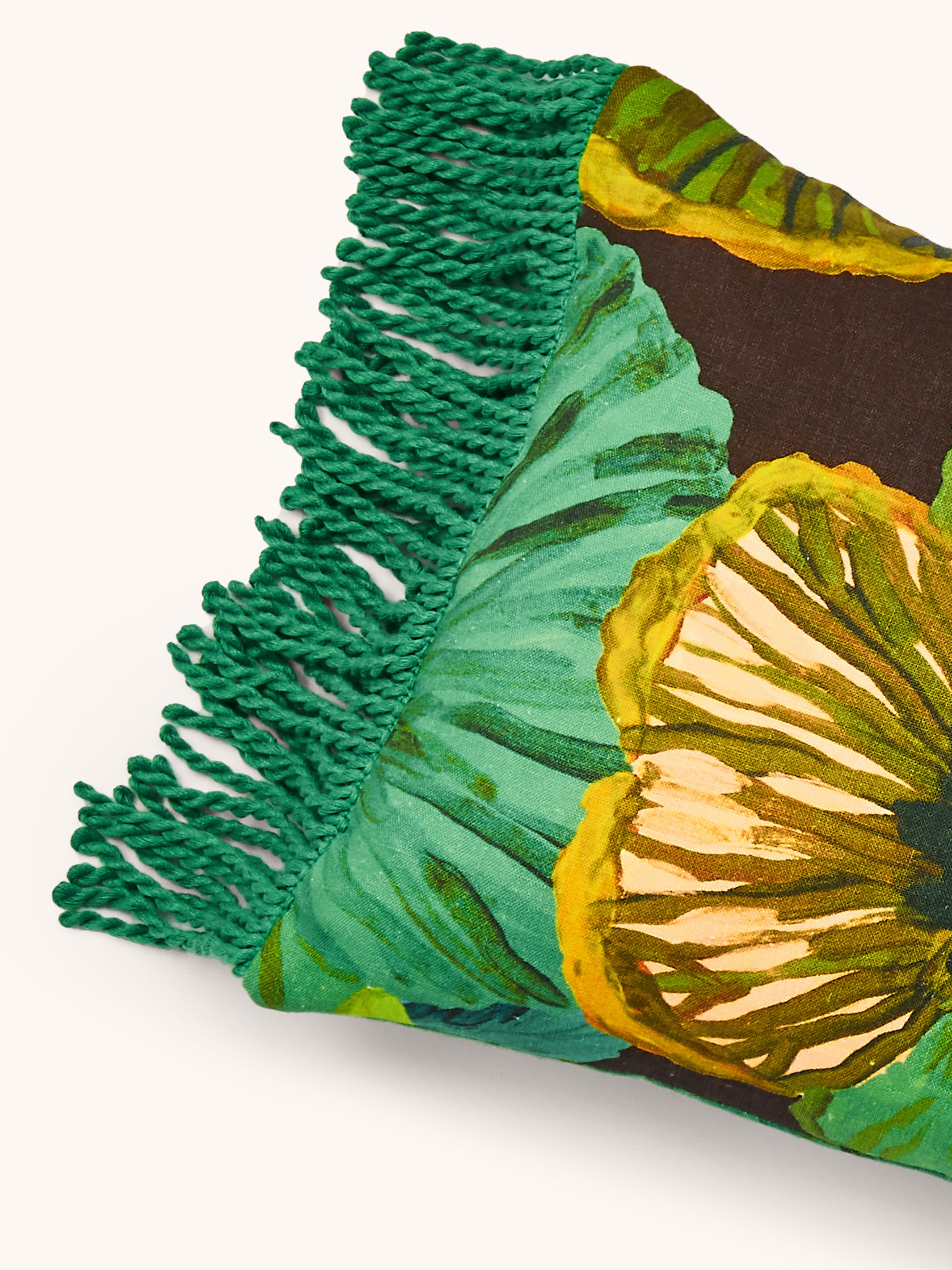 Wild Pansy Emerald Linen Cushion