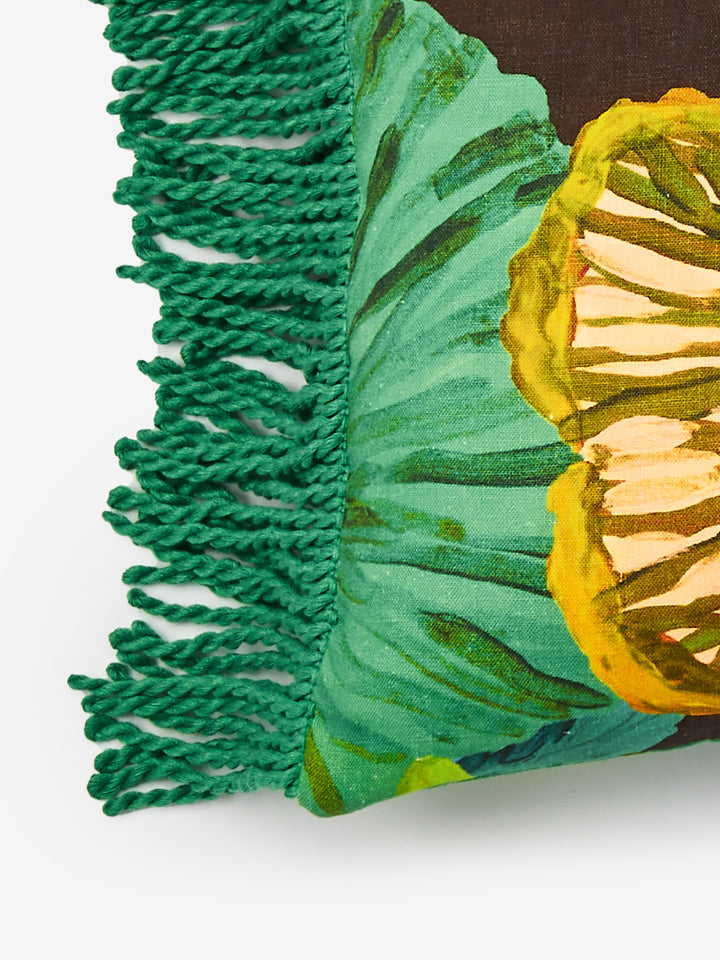 Wild Pansy Emerald Linen Cushion