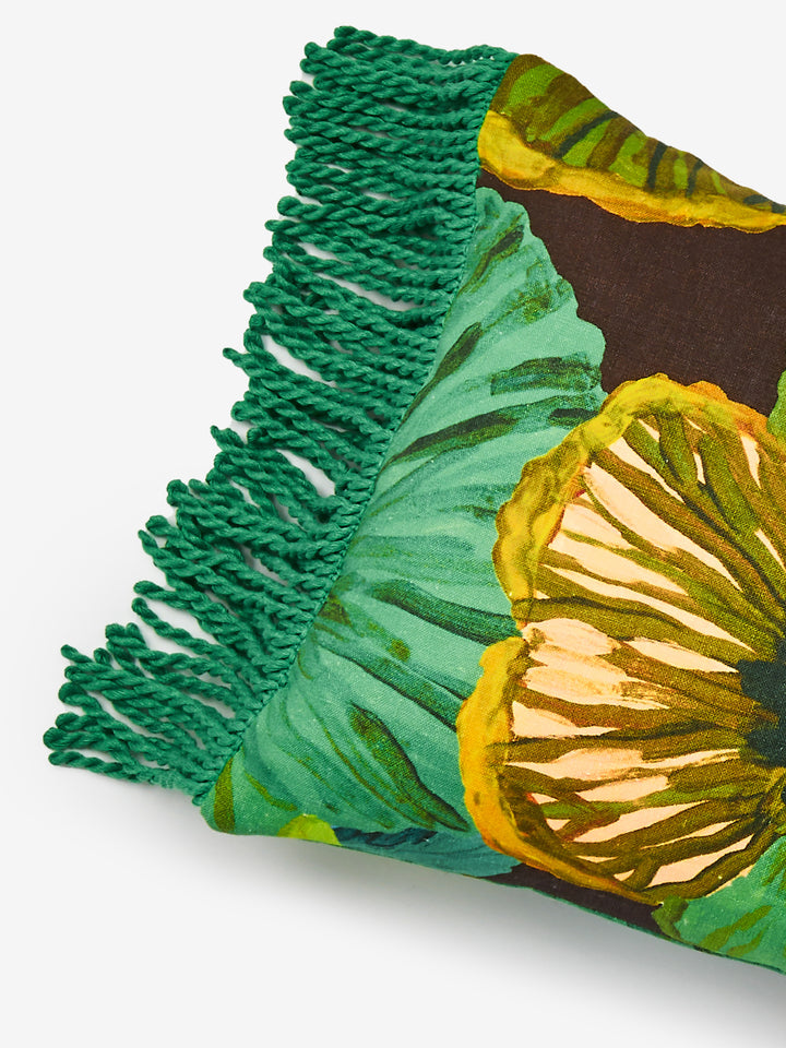 Wild Pansy Emerald Linen Cushion