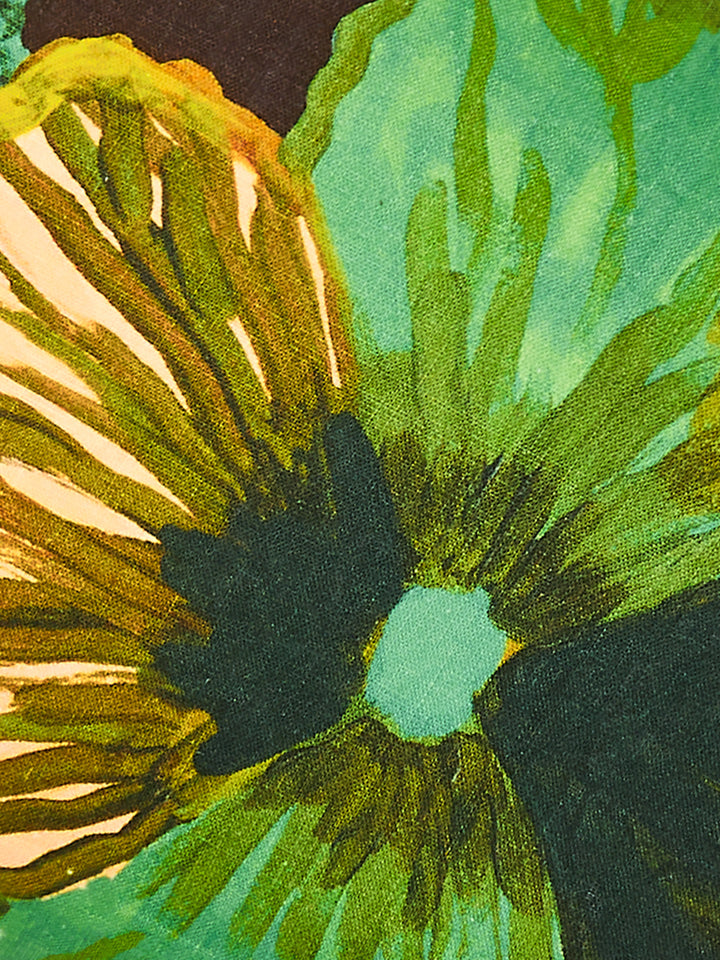Wild Pansy Emerald Linen Cushion