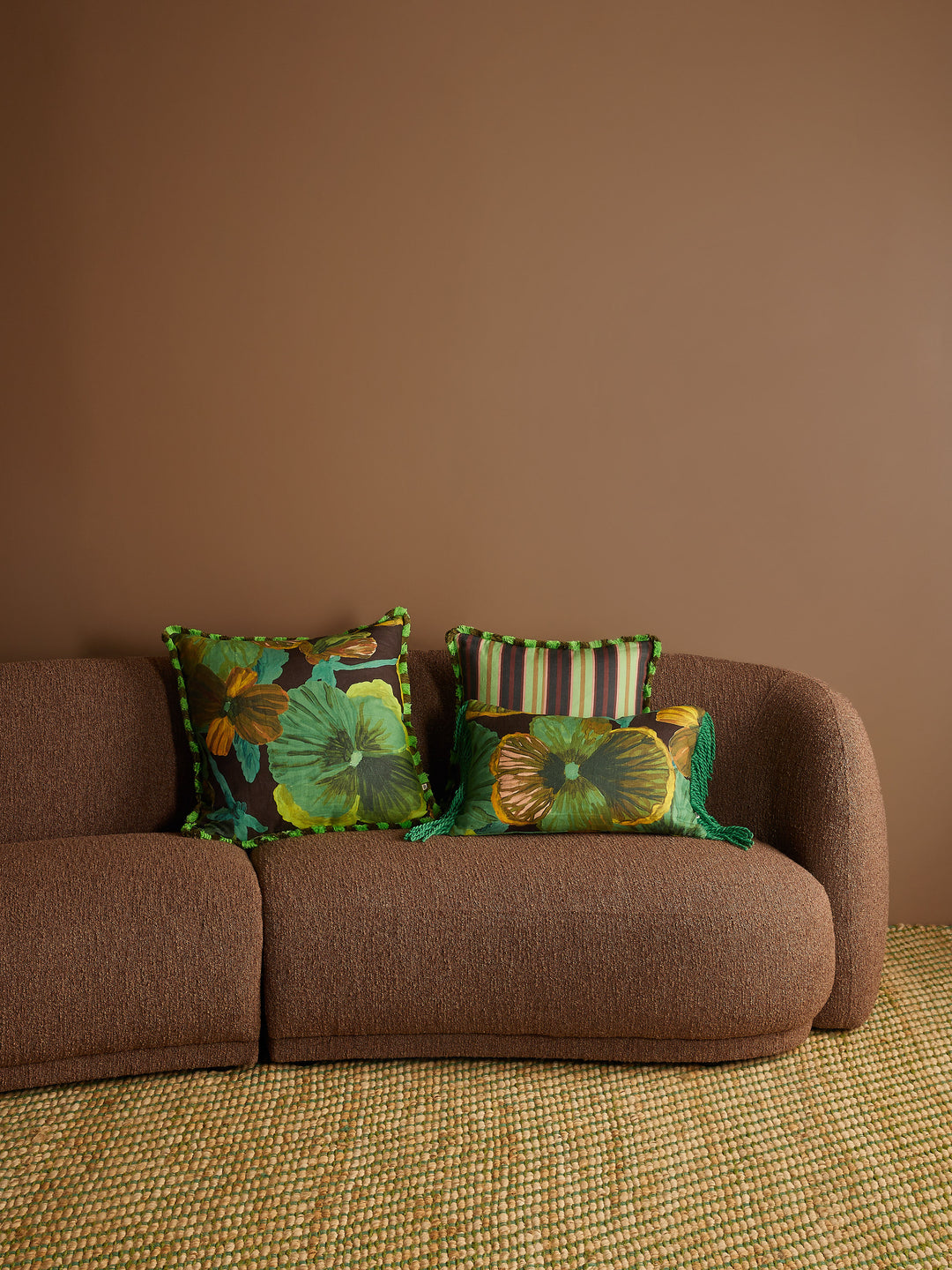 Wild Pansy Emerald Linen Cushion