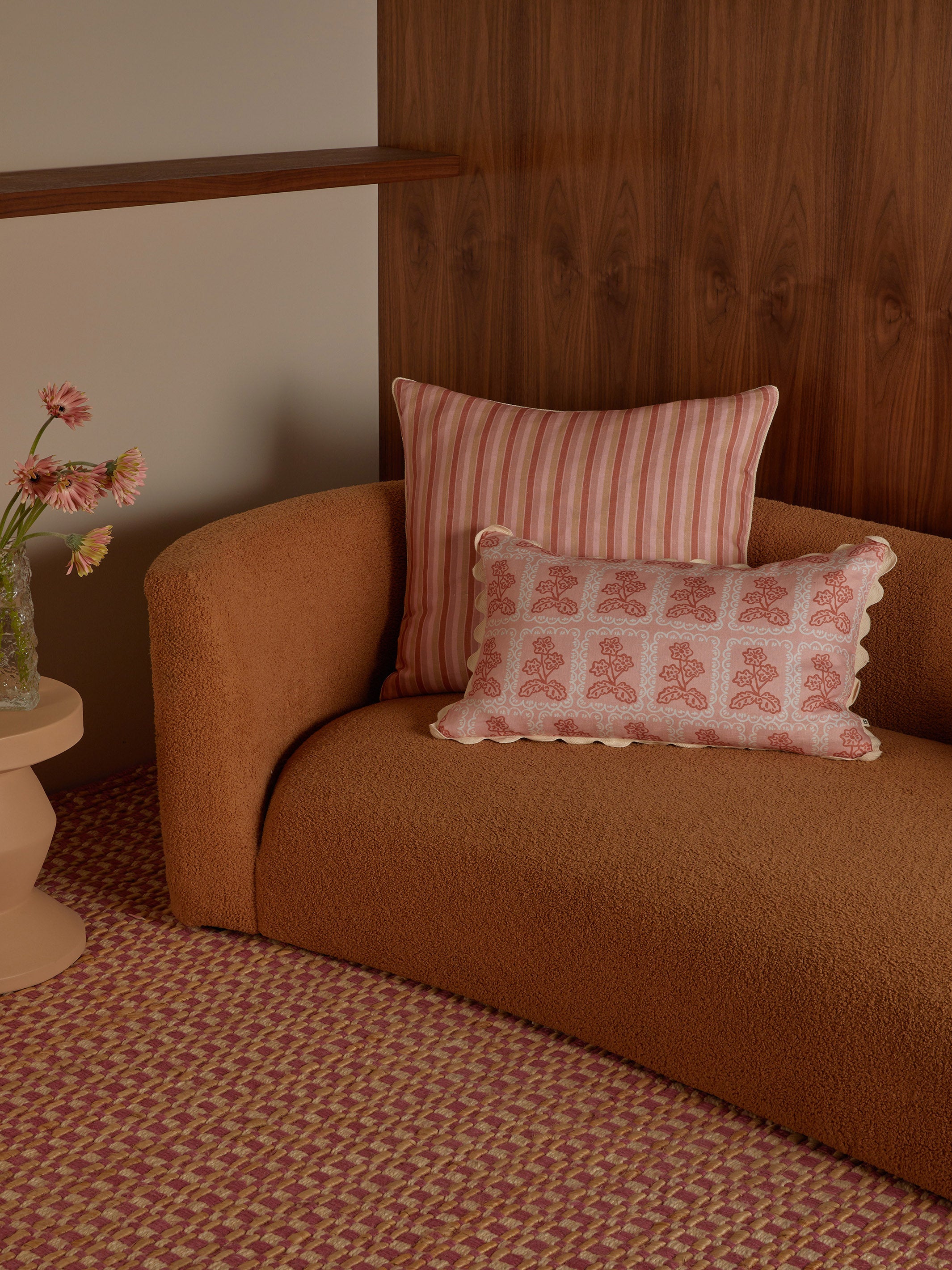 Garden Stripe Pink Linen Cushion