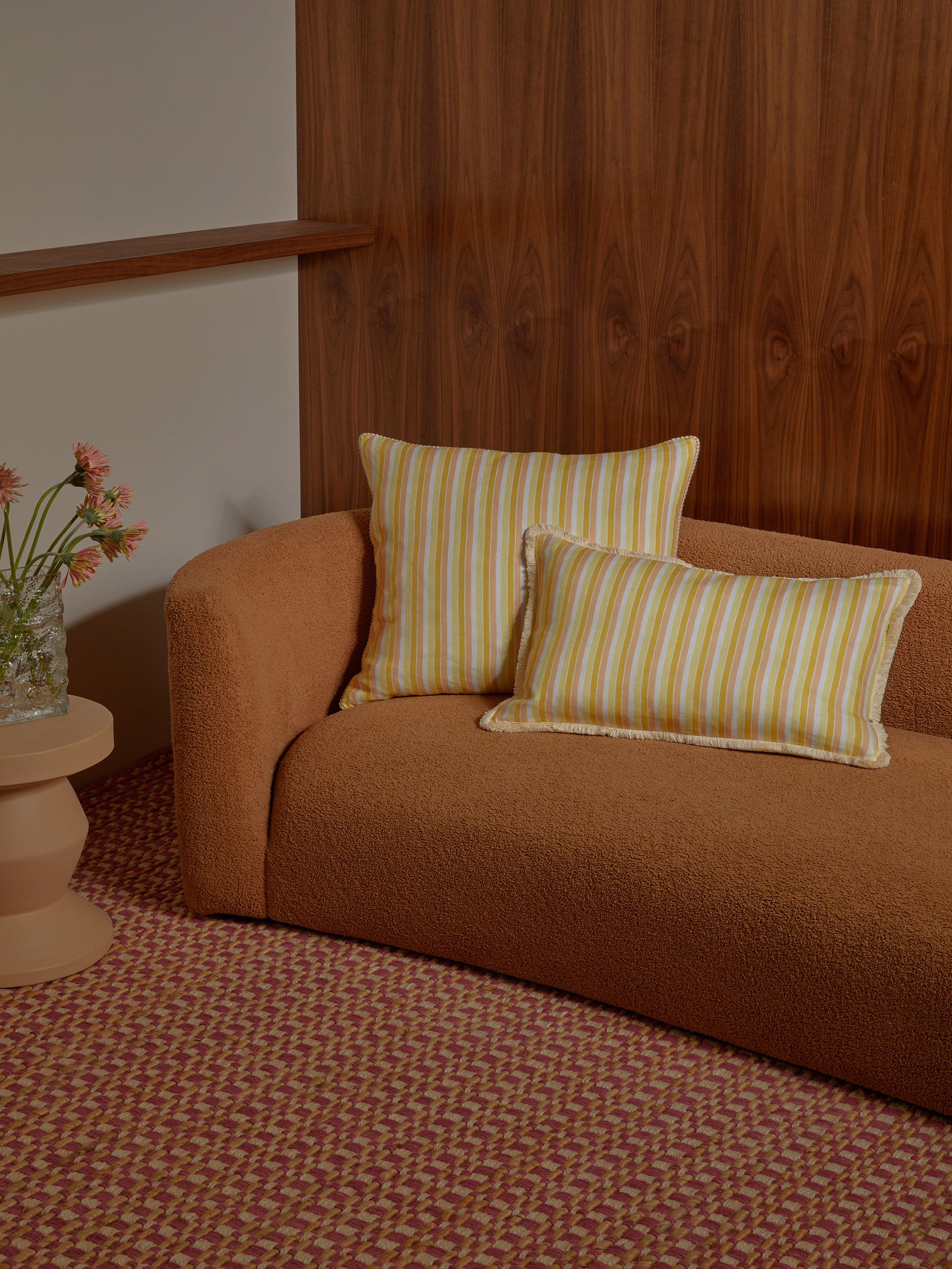 Garden Stripe Yellow Linen Cushion