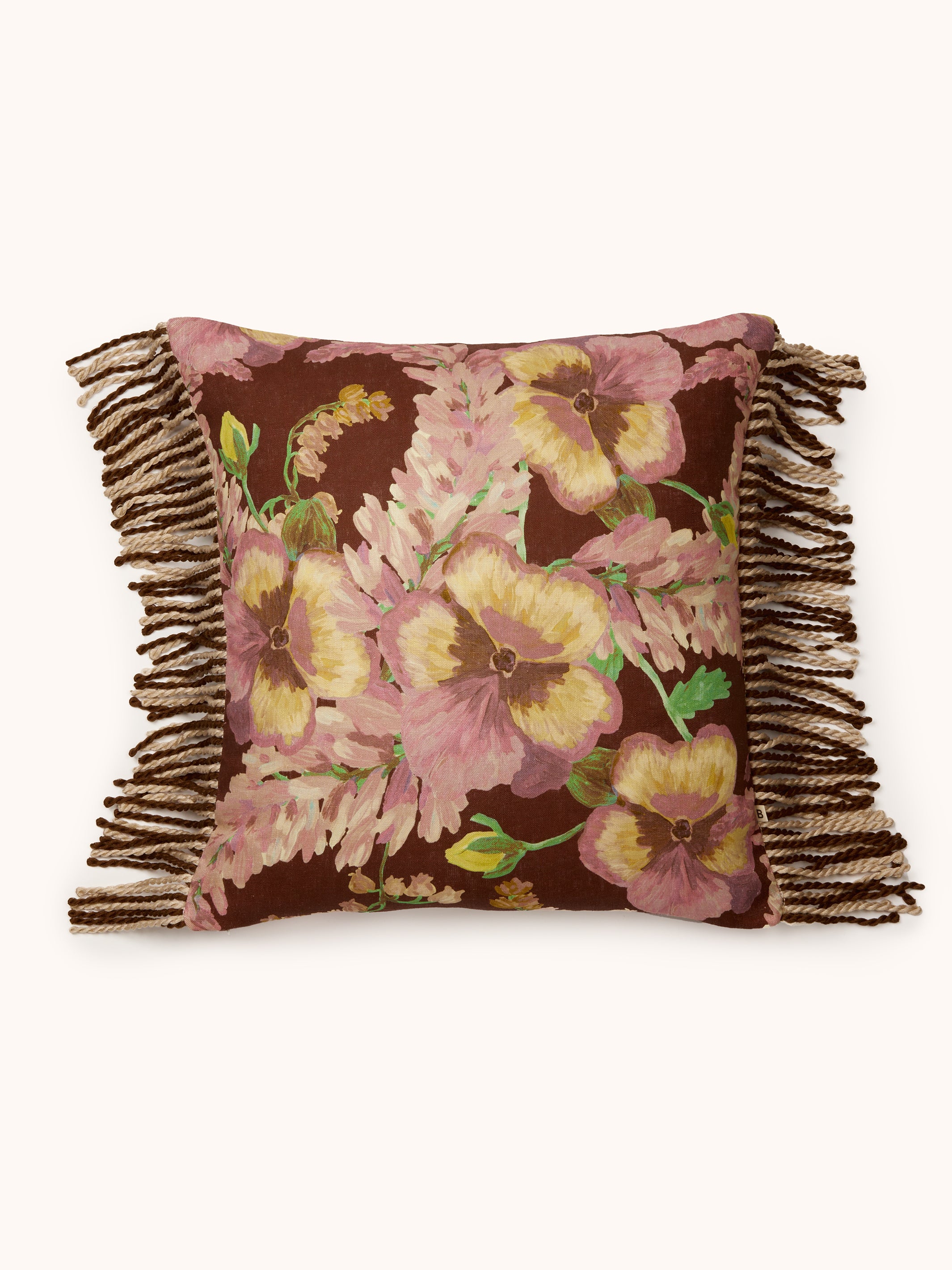 Mountain Floral Cocoa Linen Cushion