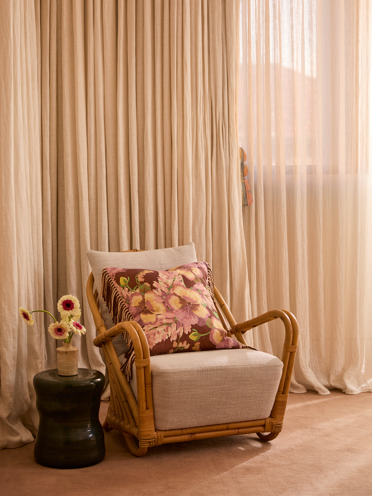 Mountain Floral Cocoa Linen Cushion