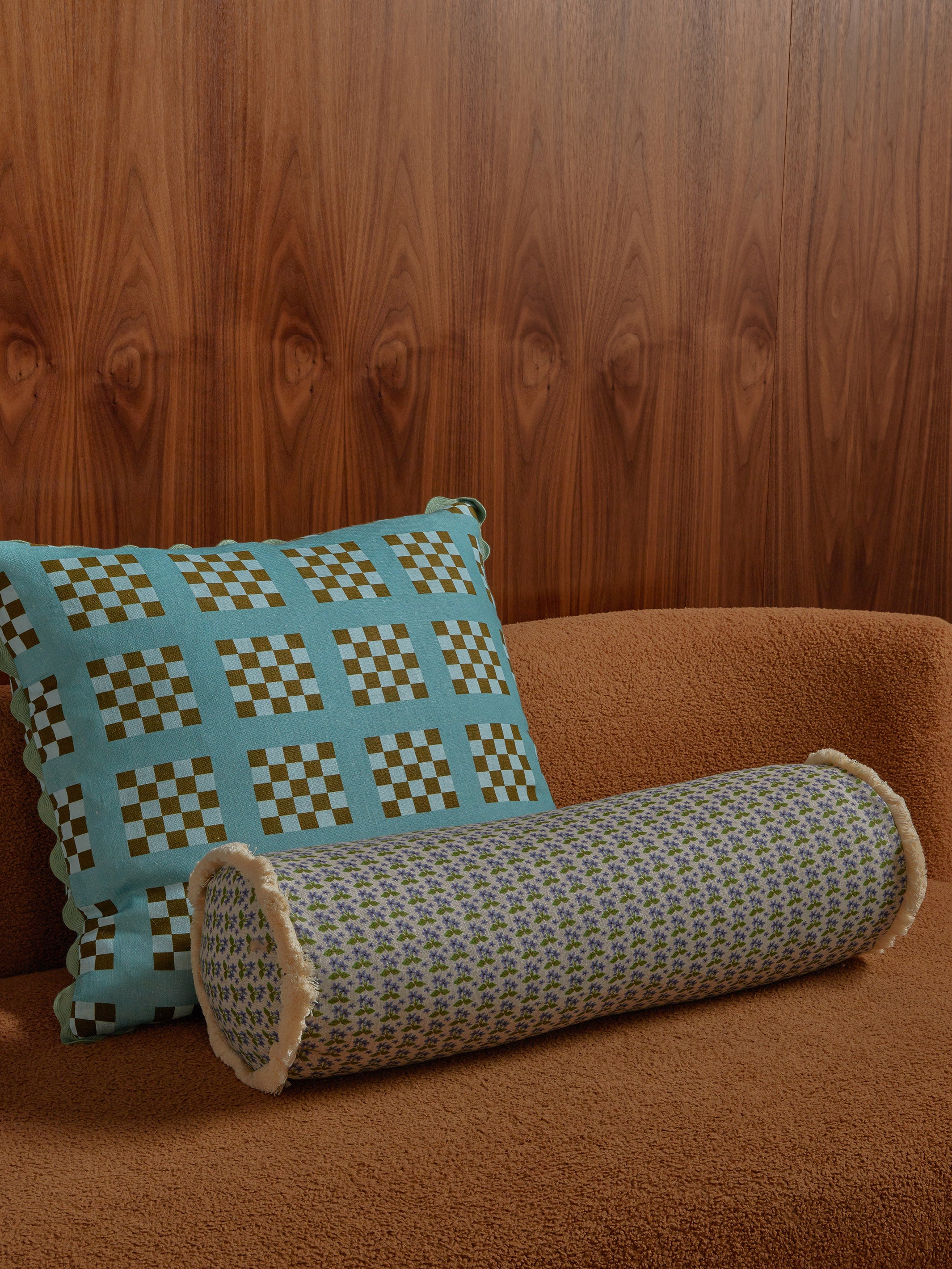 Lattice Blue Linen Cushion