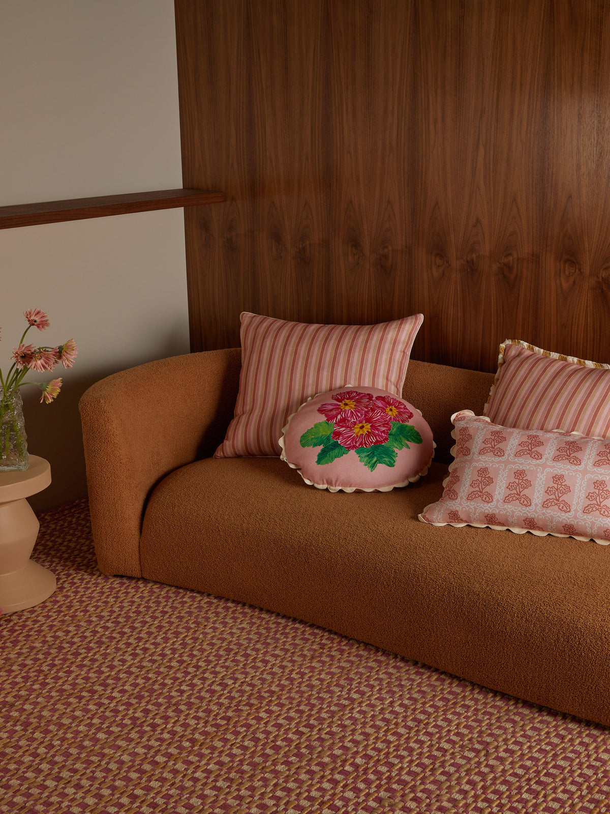 Garden Stripe Pink Linen Cushion