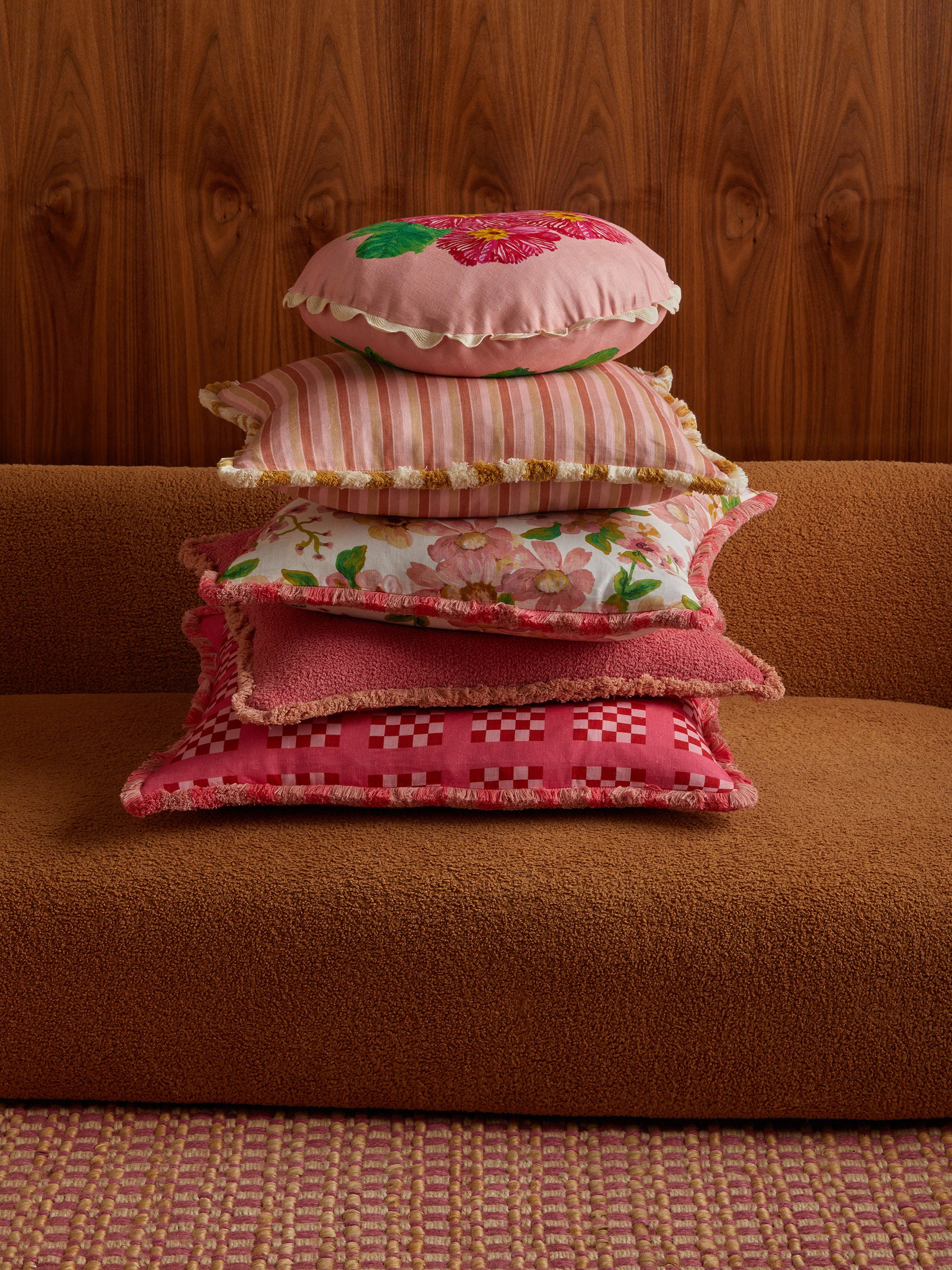 Garden Stripe Pink Linen Cushion