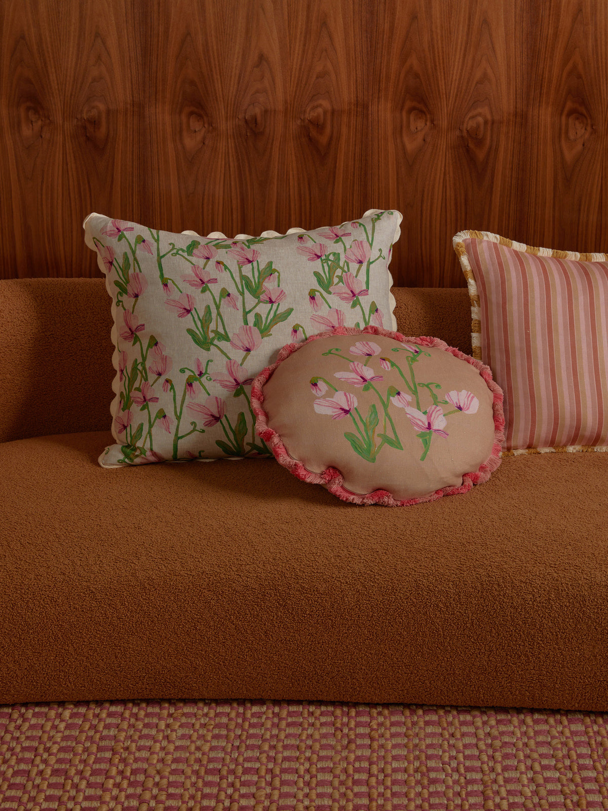 Garden Stripe Pink Linen Cushion
