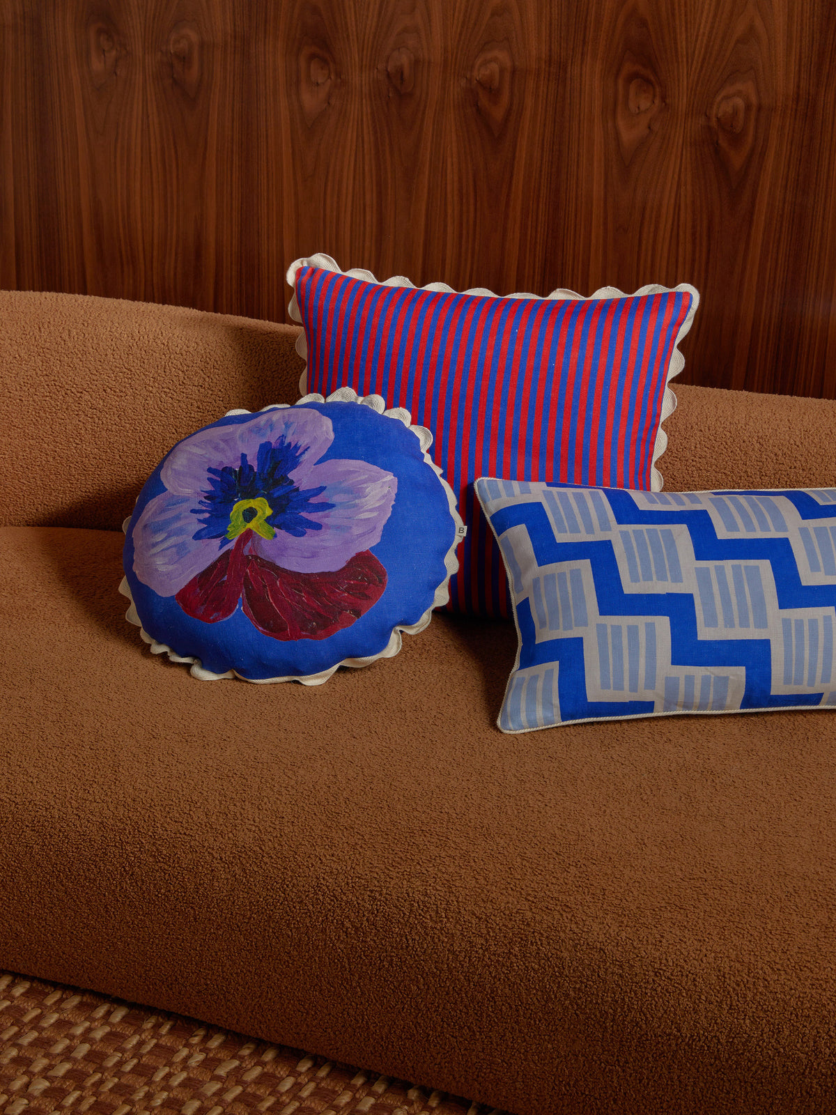 Pinstripe Red Blue Linen Cushion