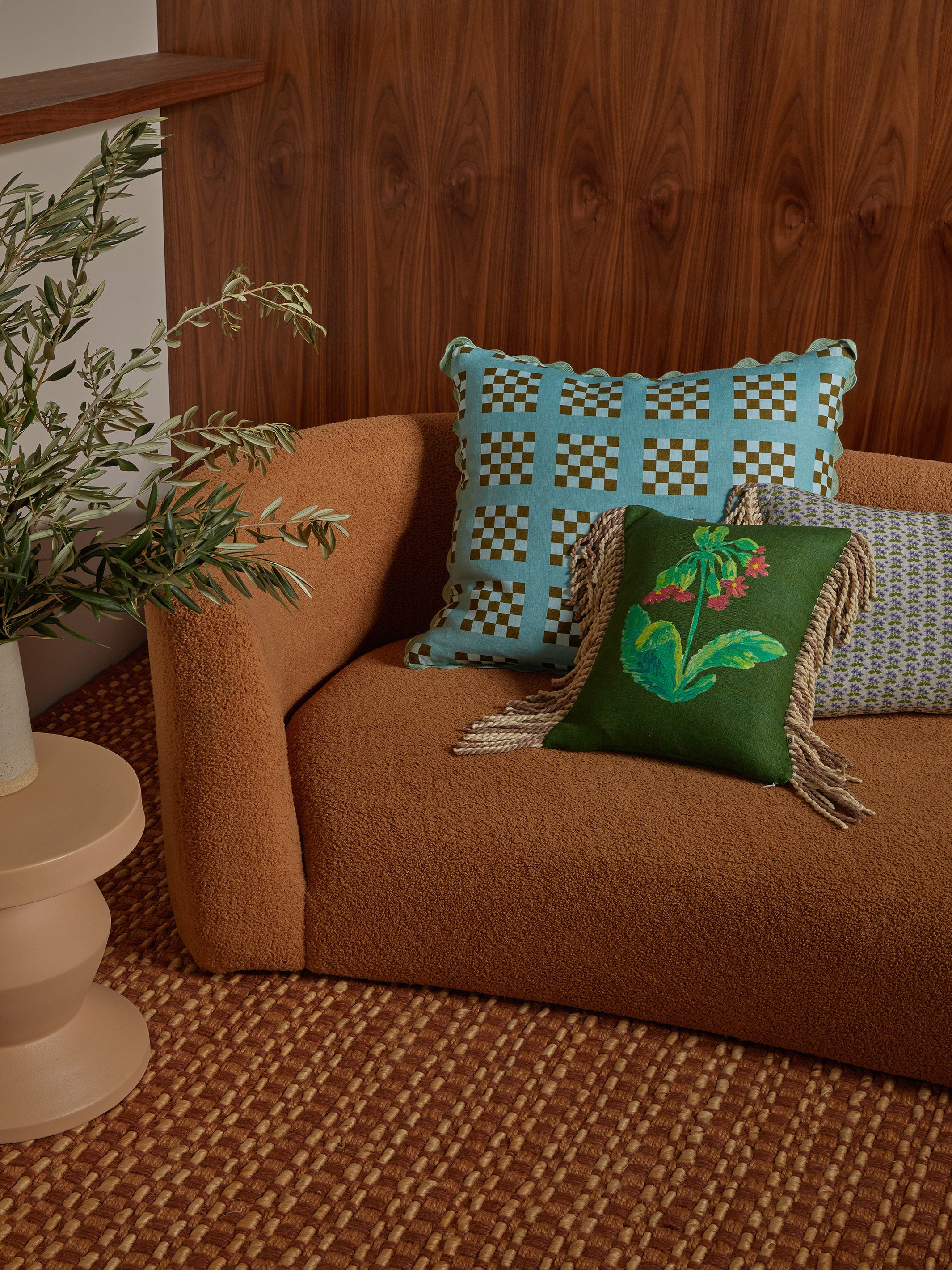 Lattice Blue Linen Cushion