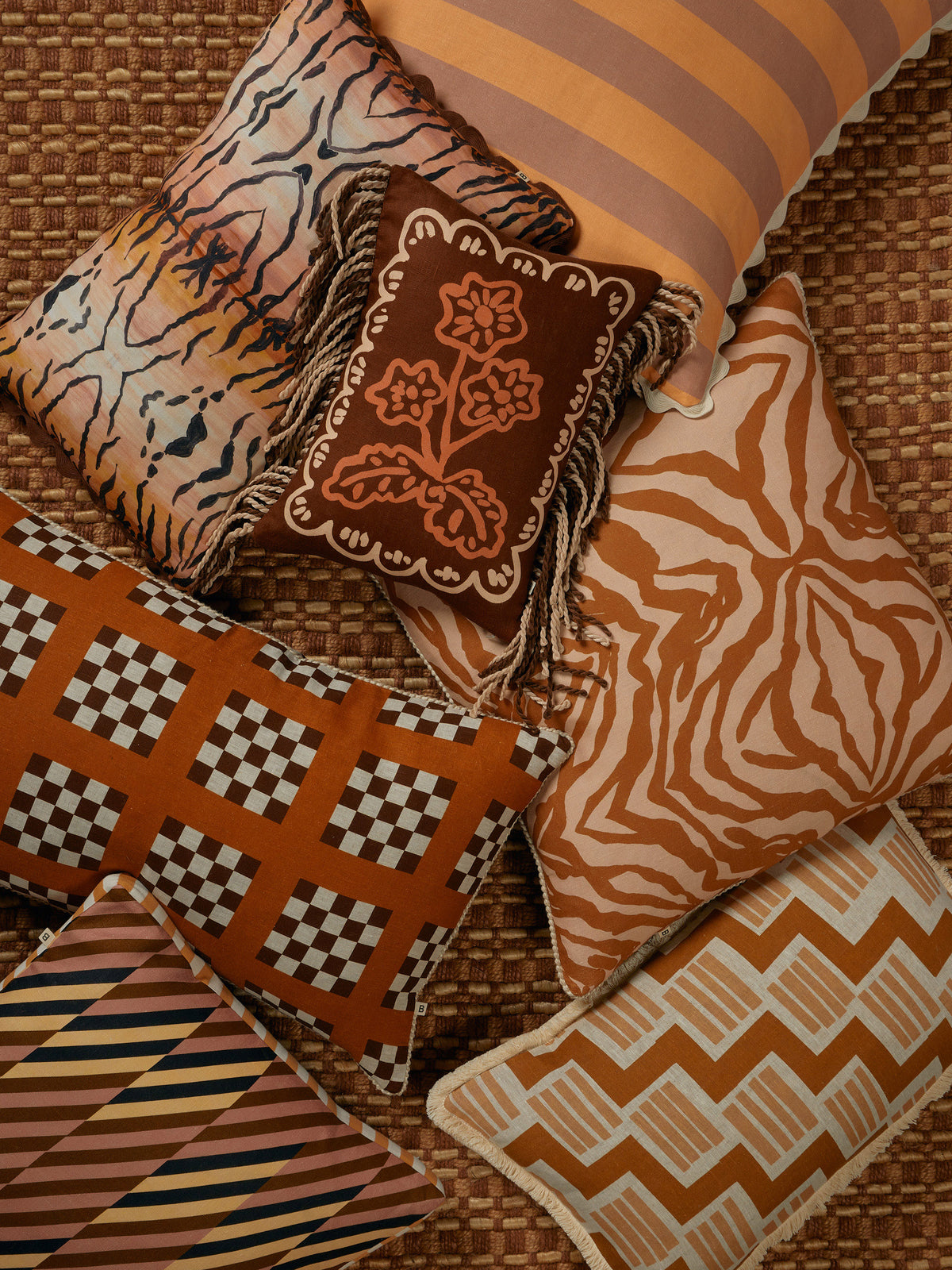 Lattice Tan Linen Cushion
