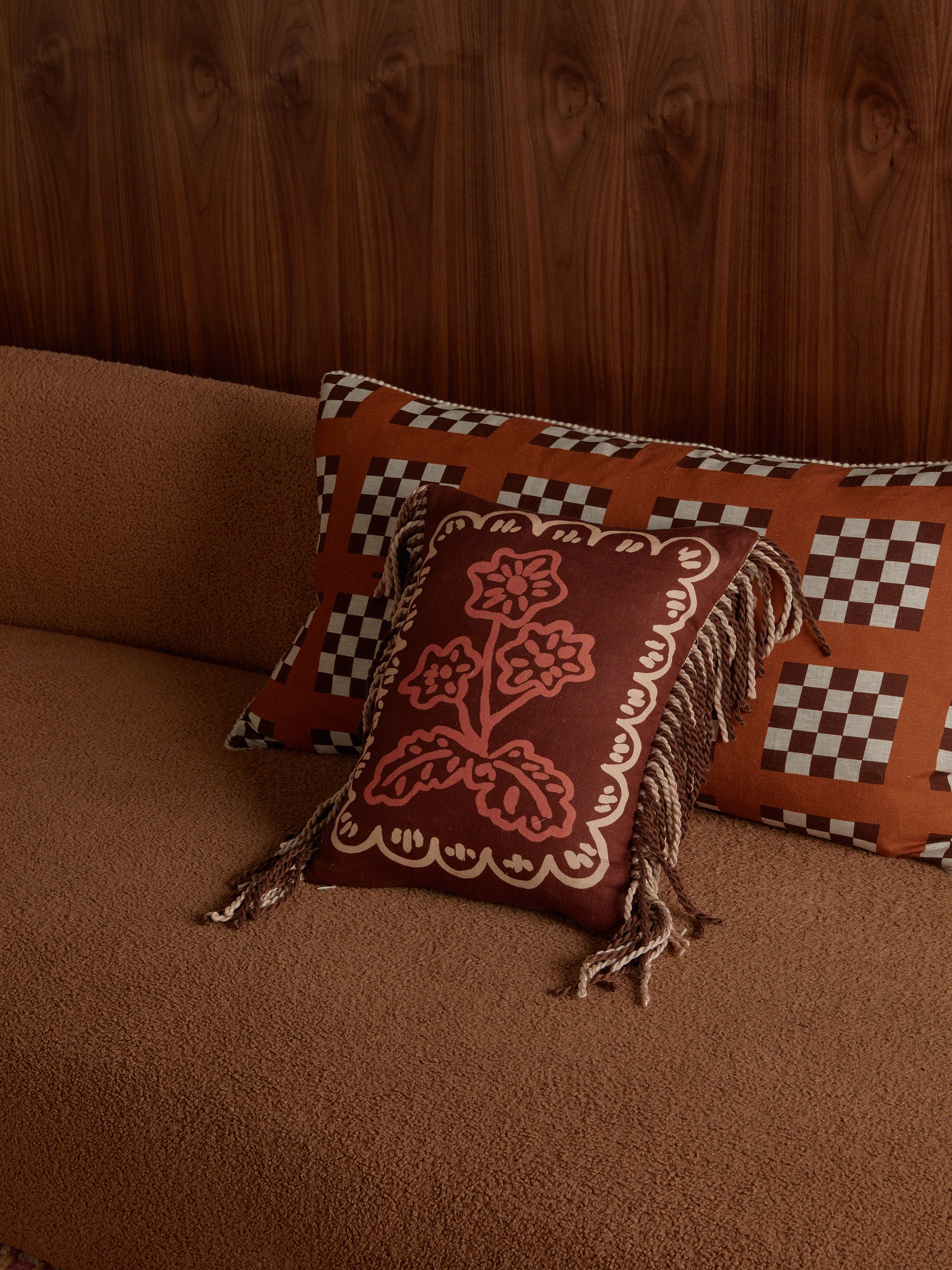 Lattice Tan Linen Cushion