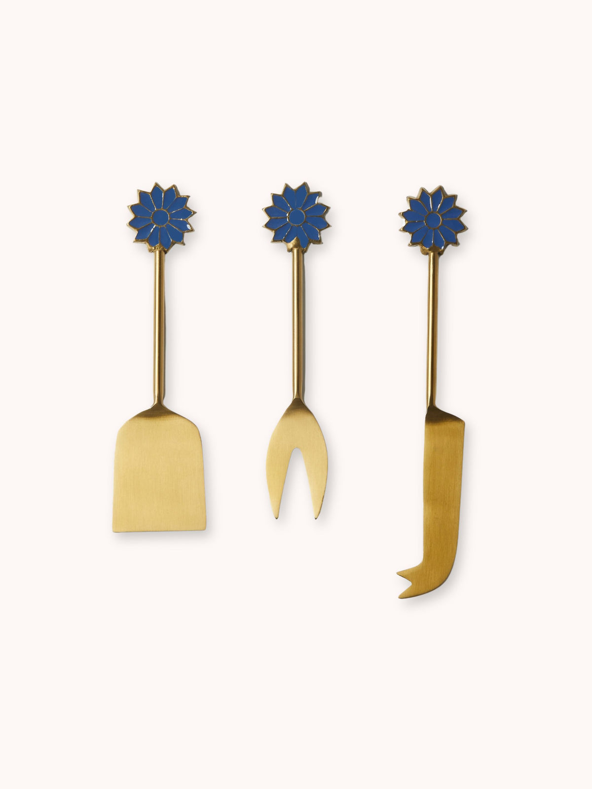 Petal Blue Brass Cheese Knife Set