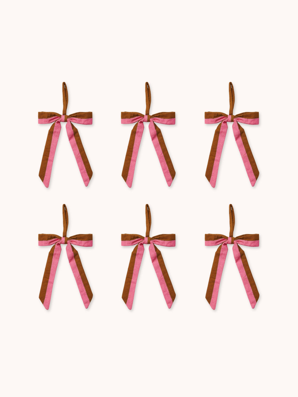Stripe Pink Tan Bow Christmas Decoration Set