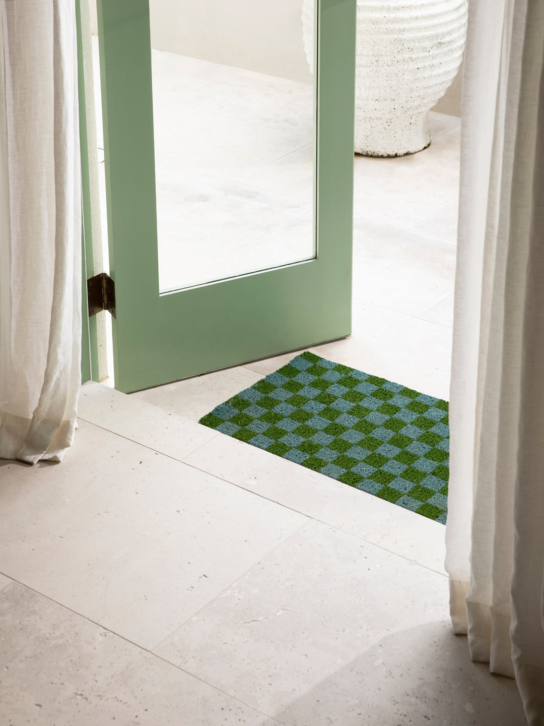 Checkers Green Door Mat - Almost Perfect