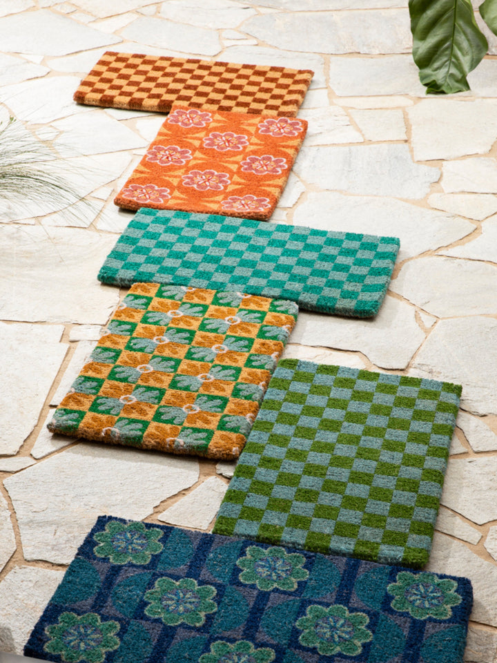 Checkers Green Door Mat