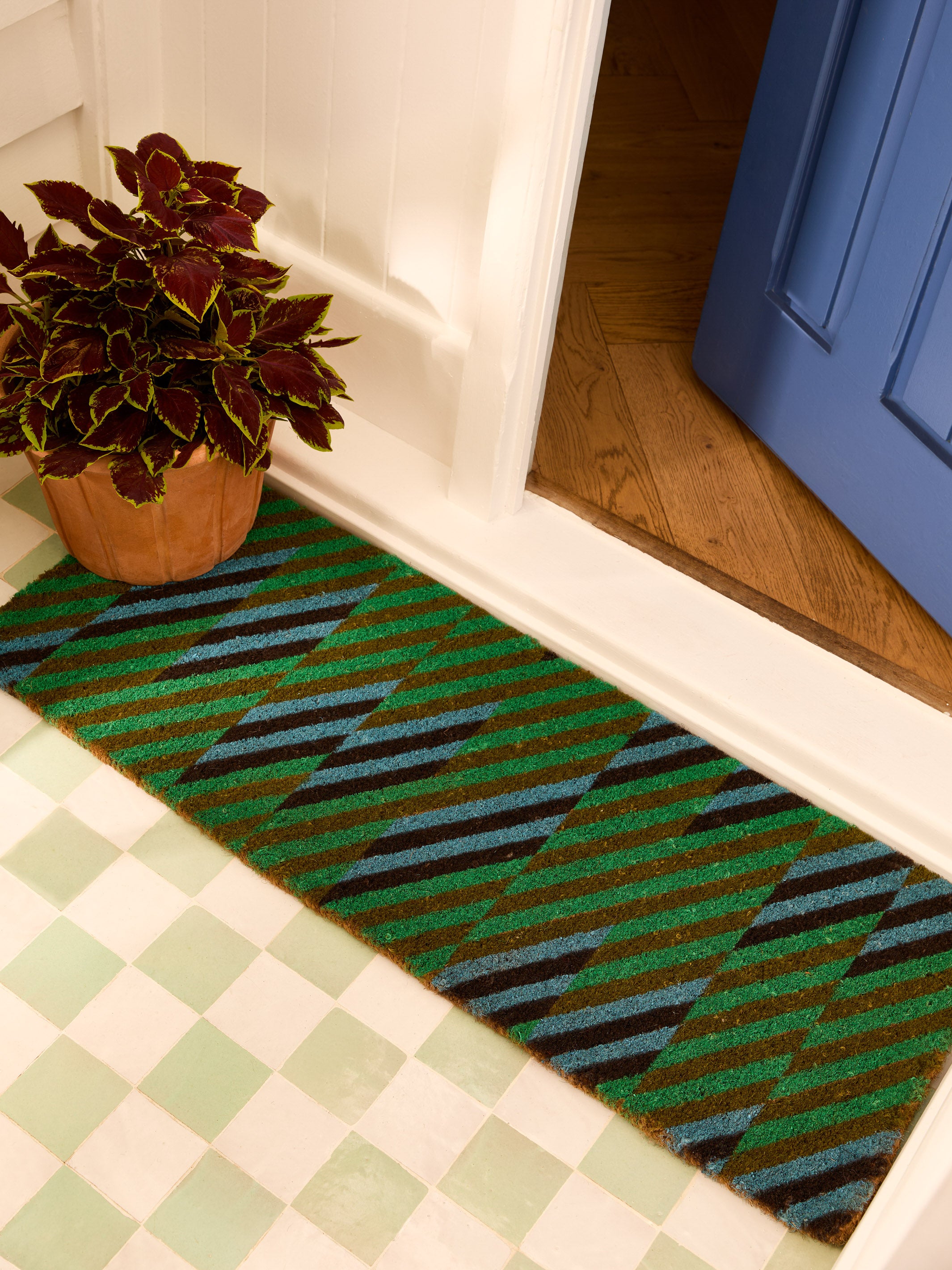 Patchwork Blue Green Long Door Mat