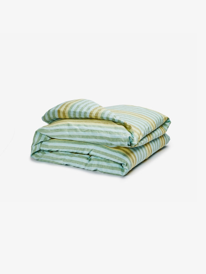 Stripe Blue Green Linen Quilt Cover