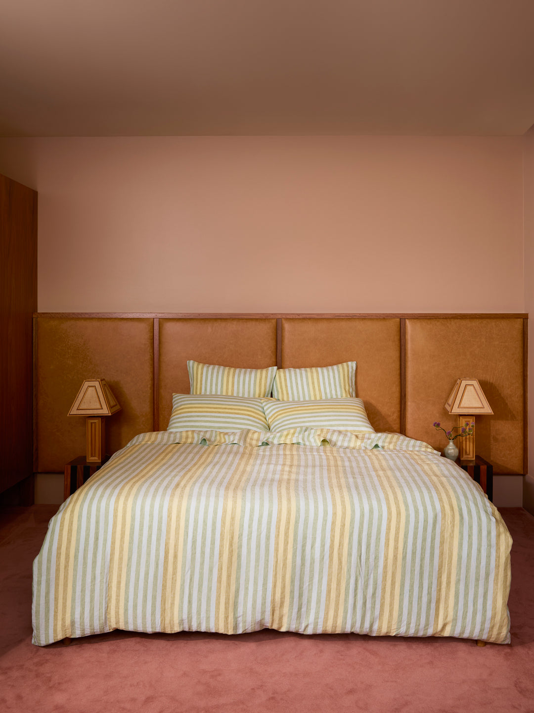 Stripe Blue Green Linen Quilt Cover