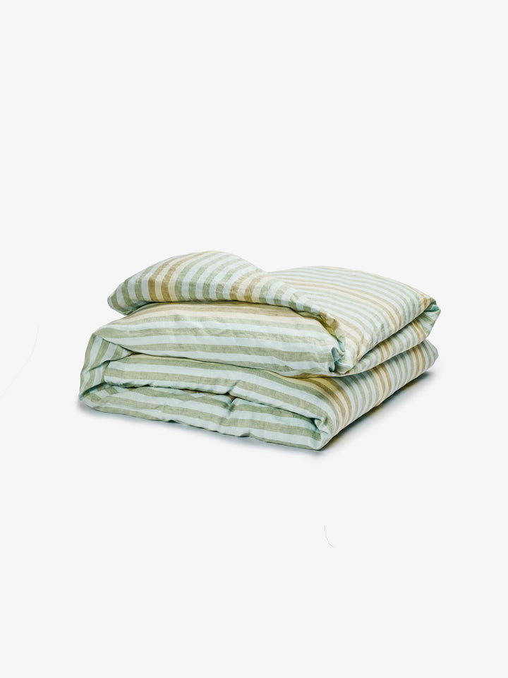 Stripe Blue Green Linen Quilt Cover