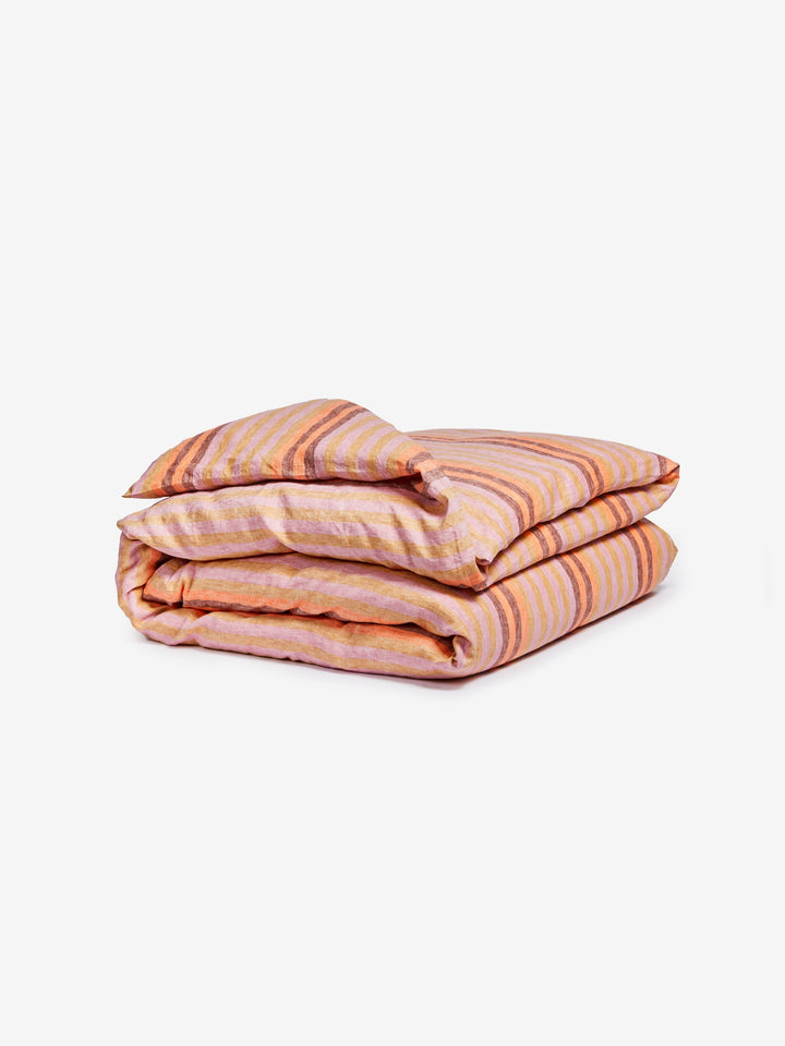 Stripe Orange Linen Quilt Cover