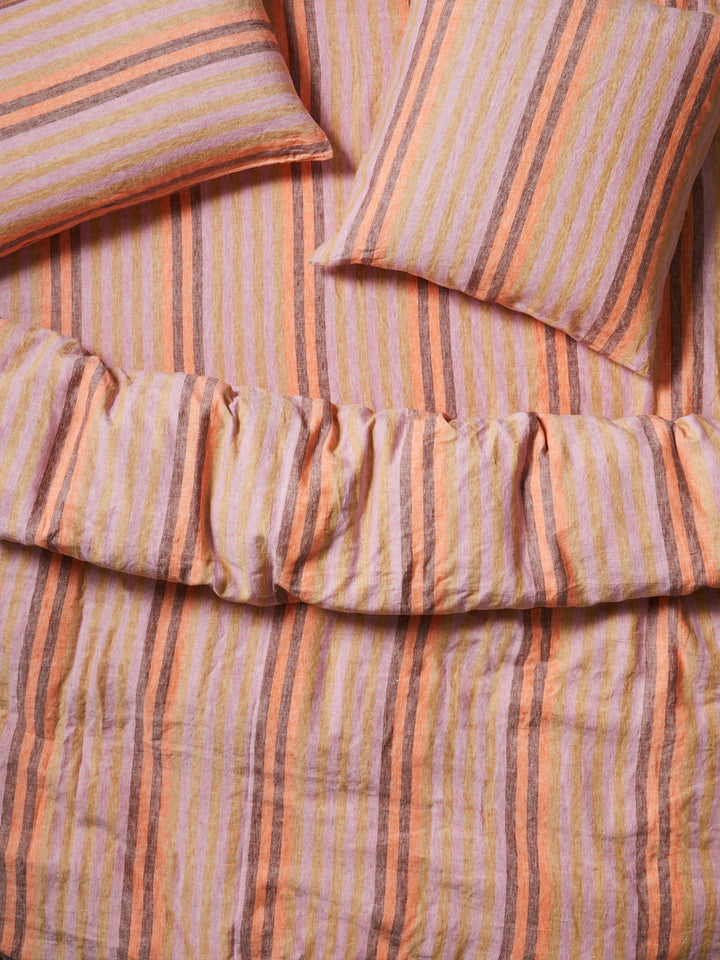 Stripe Orange Linen Quilt Cover