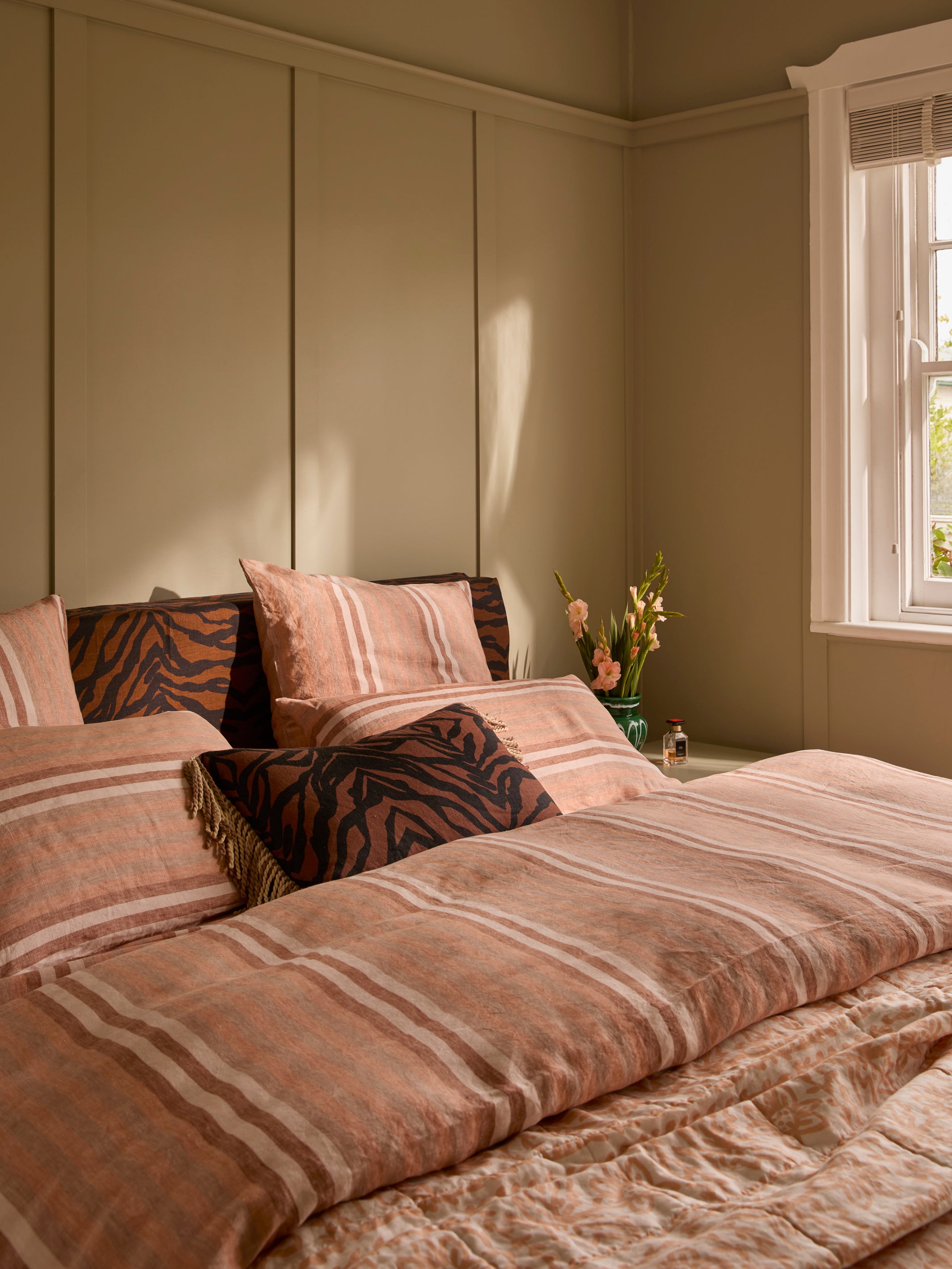 Stripe Hazelnut Linen Quilt Cover