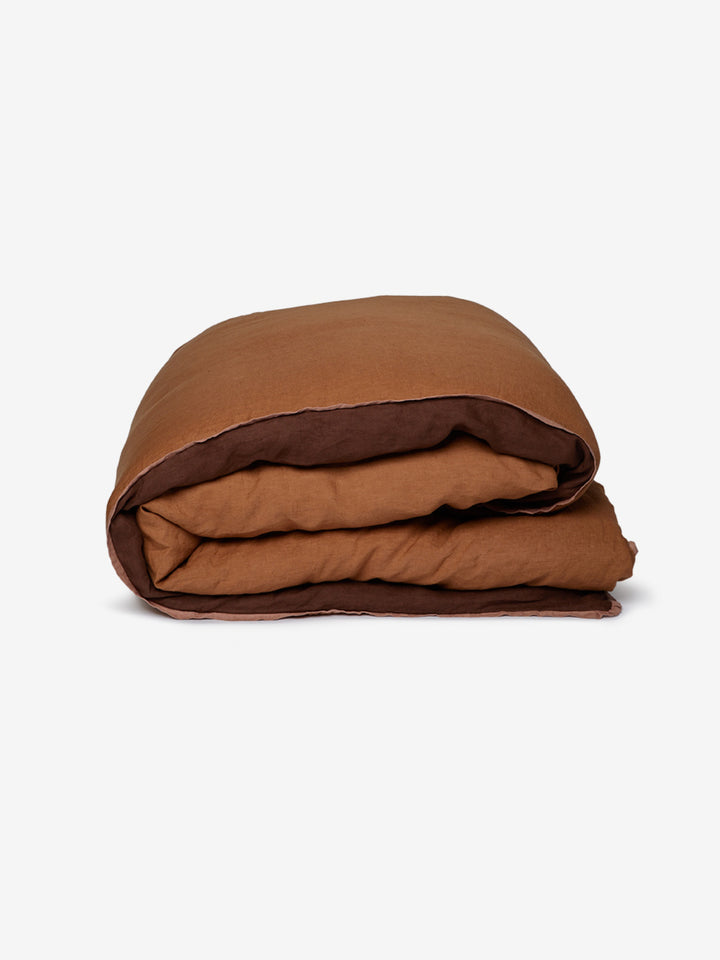 Cocoa & Tan Linen Quilt Cover