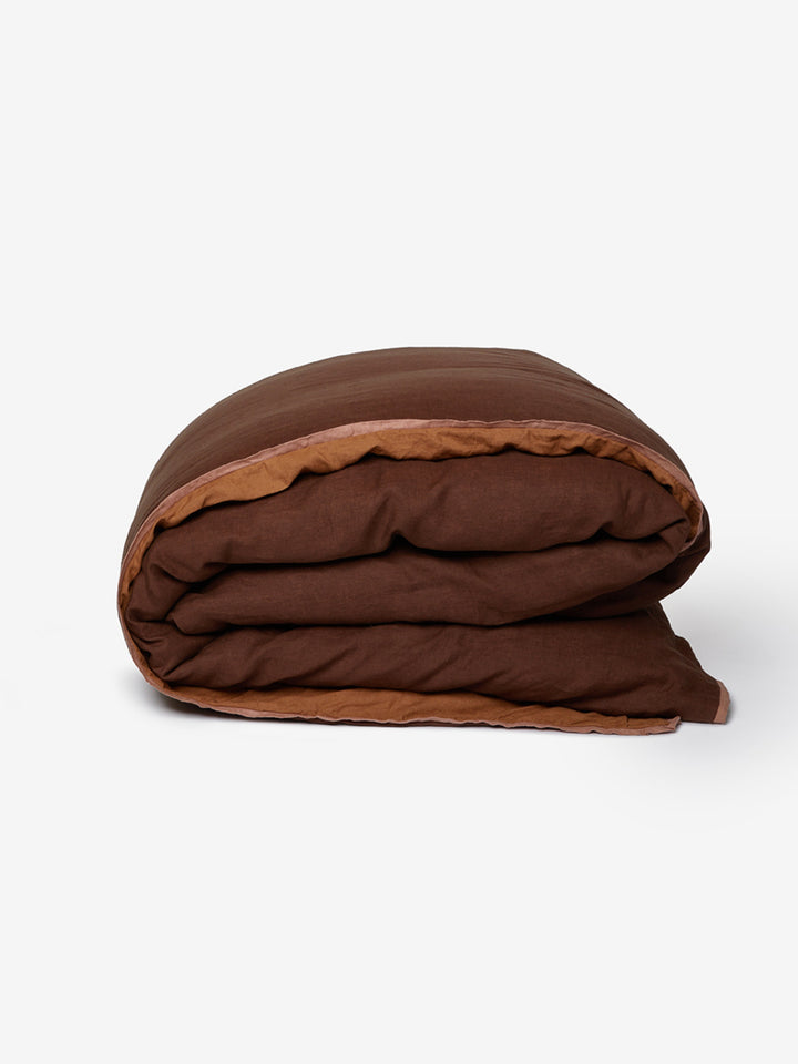 Cocoa & Tan Linen Quilt Cover