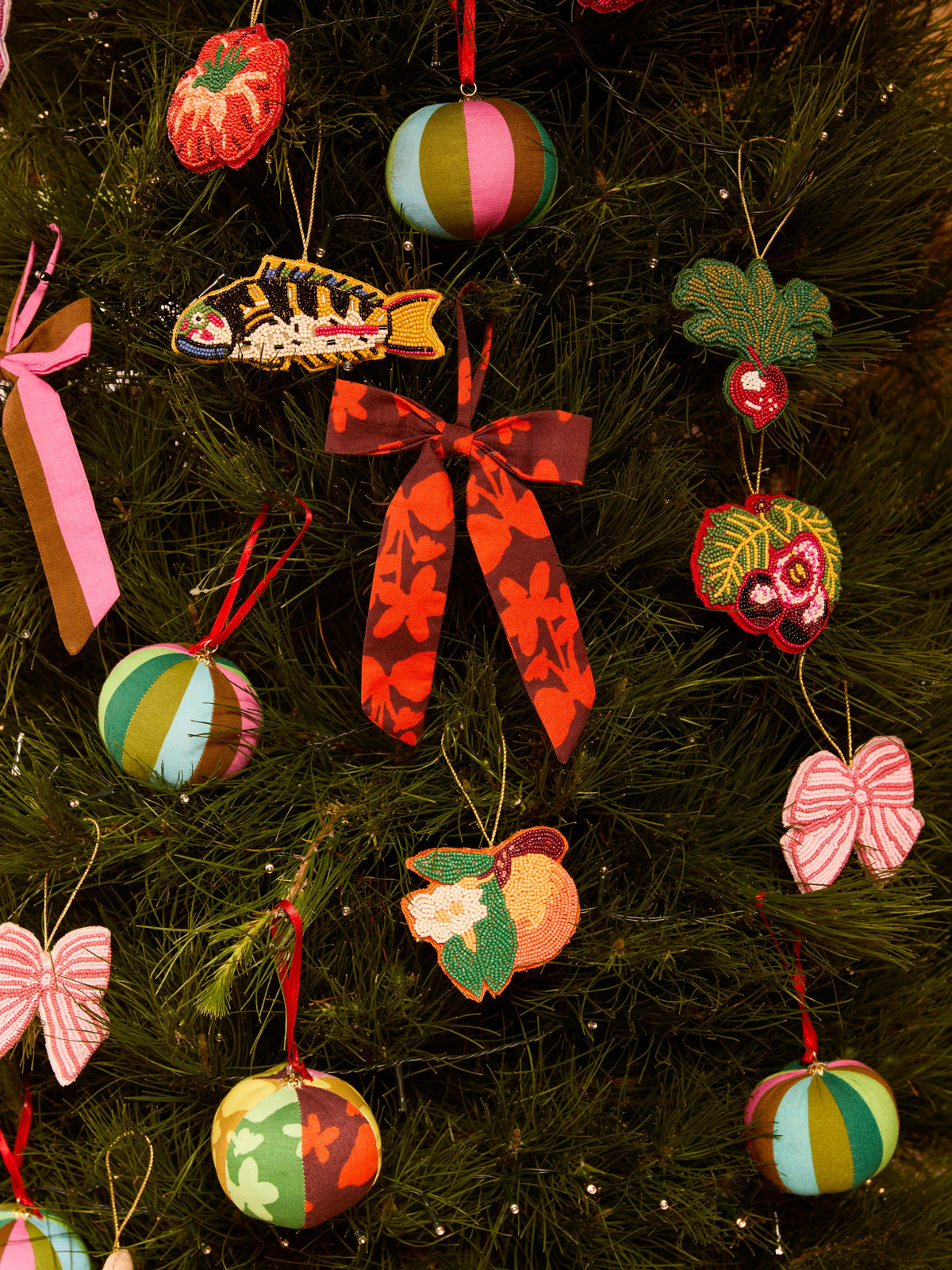 Cherry Red Beaded Christmas Decoration