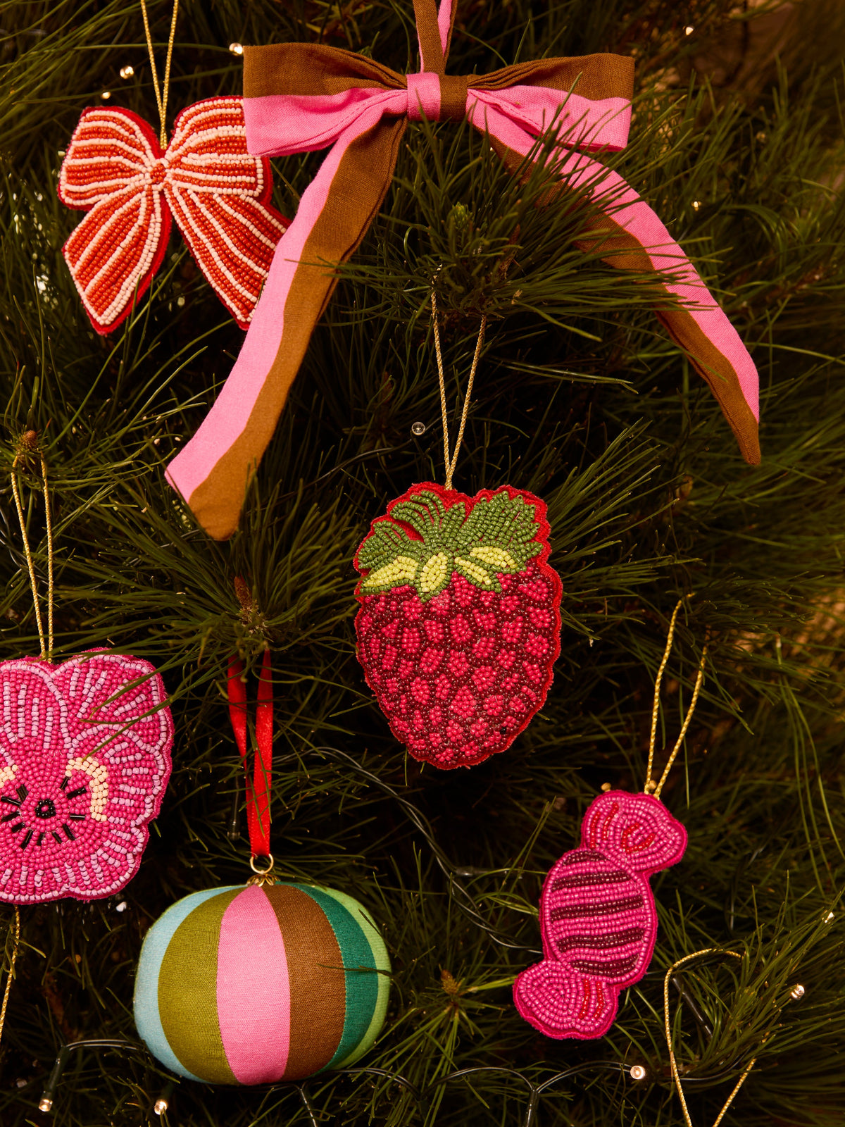 Bon Bon Bright Pink Beaded Christmas Decoration