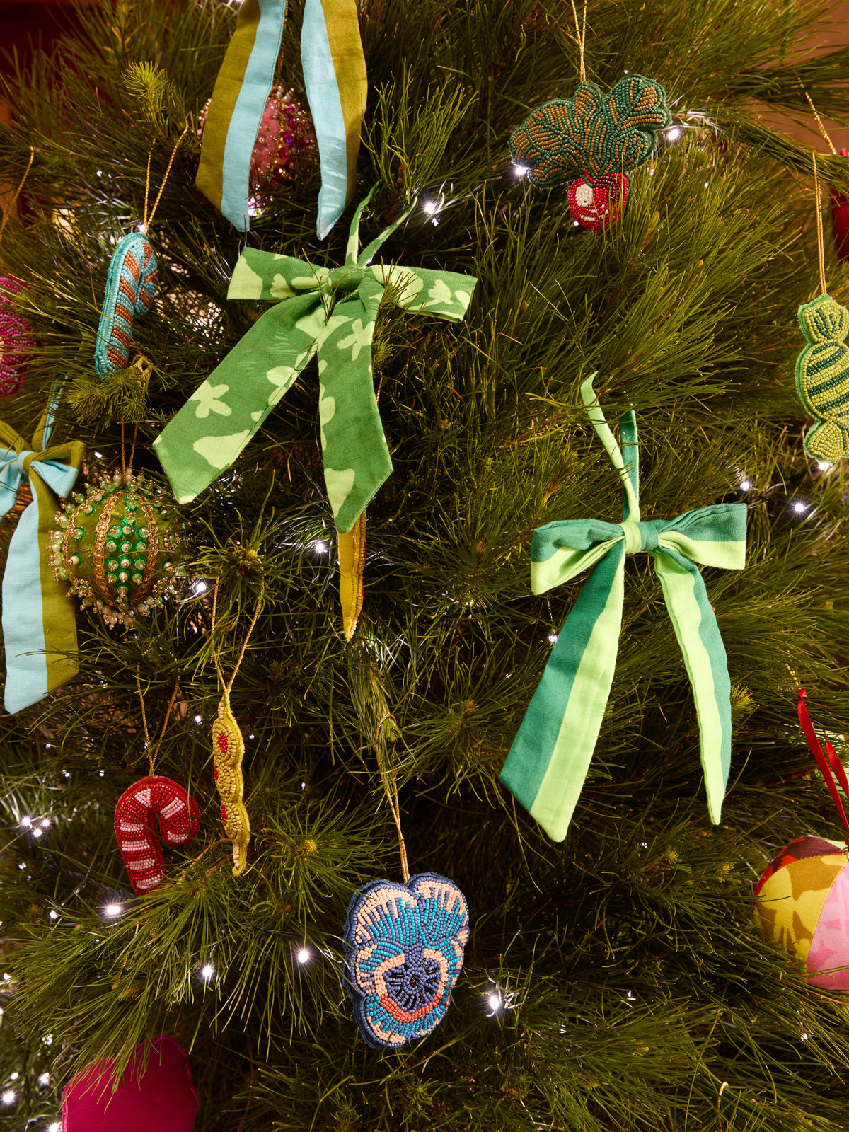 Floral Green Bow Christmas Decoration Set
