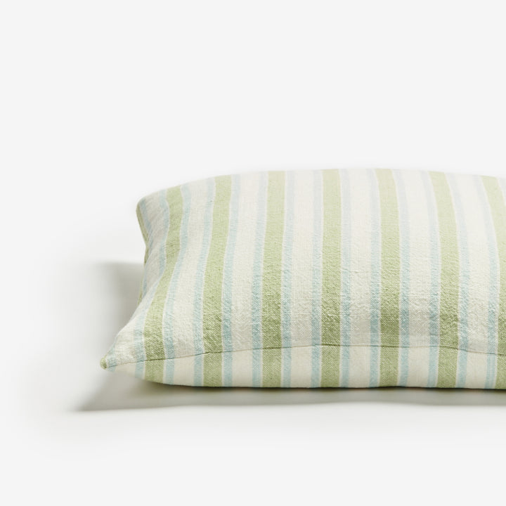 Linear Green 50cm Linen Cushion Detail | Green Striped Cushion