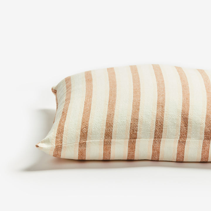 Linear Tan 50cm Linen Cushion Detail | Brown Striped Cushion