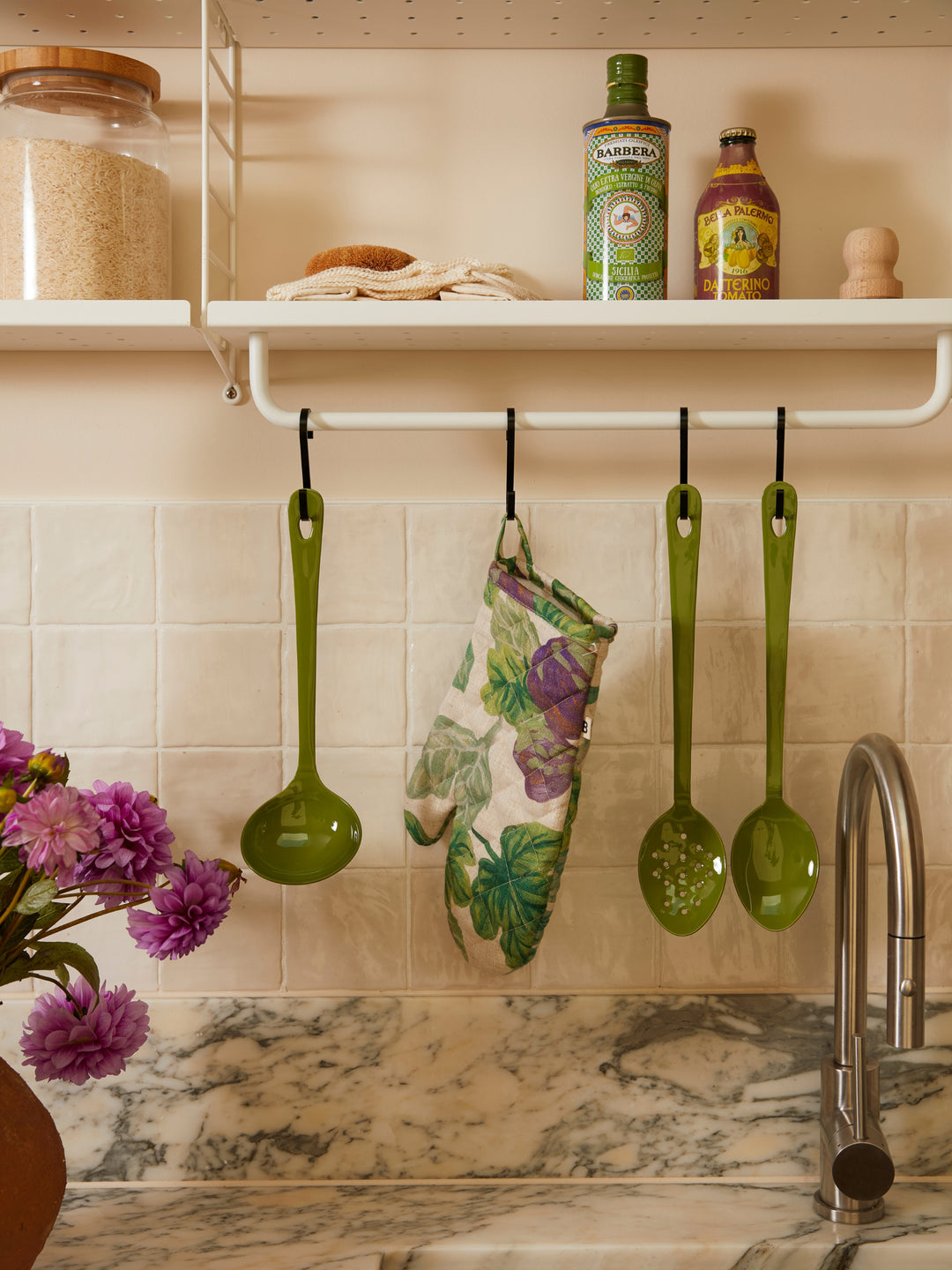 Enamel Sage Kitchen Utensil Set