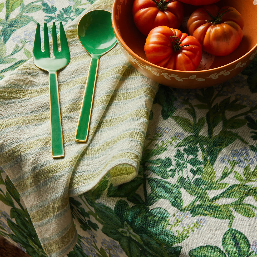 Linear Green Napkins Styled With Herbs Multi Table Linens