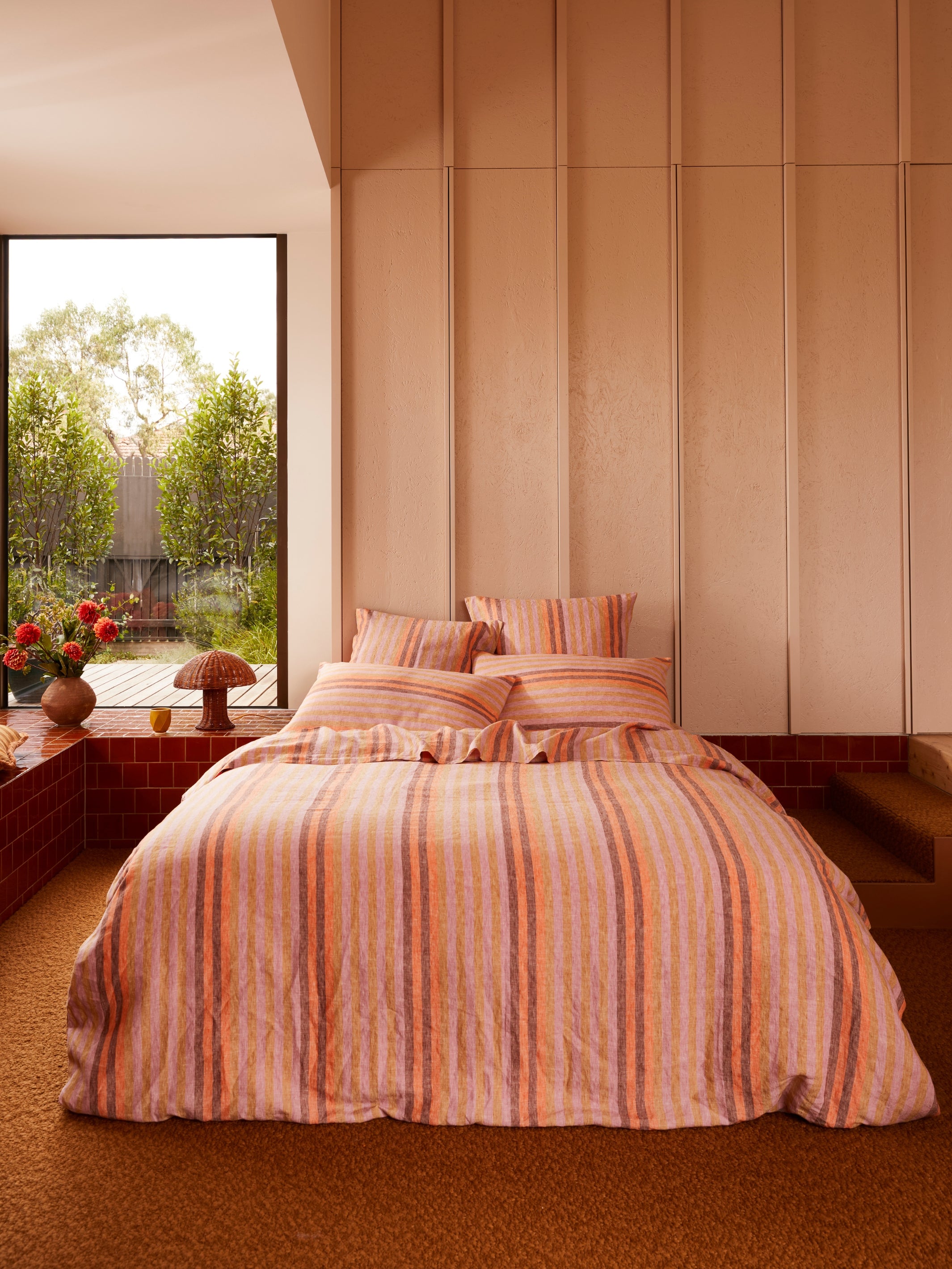 Stripe Orange Linen European Pillowcases